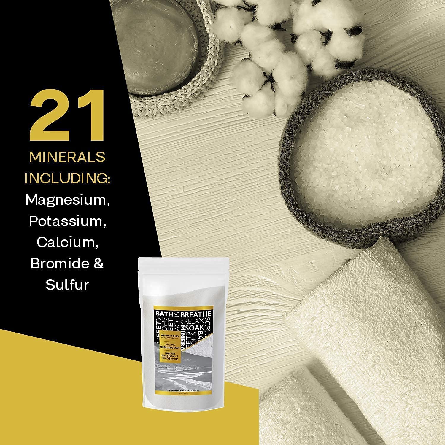 19 LB Dead Sea Salt - Fine Grain Spa Bath Salt with 5 LB Pure Dead Sea Salt & Natural Lavender - Bulk Resealable Pack for Body Wash, Scrub & Muscle Soak - Perfect for Relaxation, Skin Care & Stress Relief at Home Spa