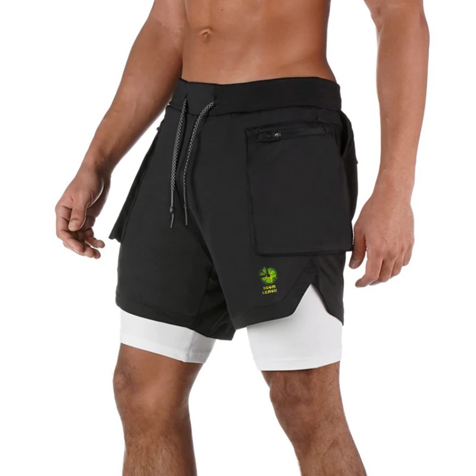 BOOMLEMON Men's 2-in-1 Running Shorts with Compression Liner - Quick Dry Gym Workout Shorts with Zipper Pocket - Perfect for Jogging, Training & Outdoor Activities