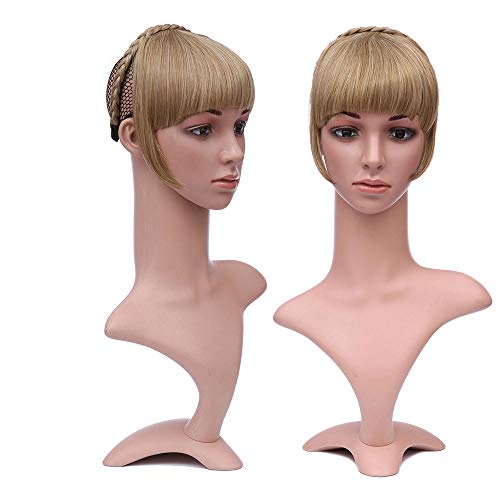 Aonmg Clip-In Synthetic Braids Headband with Blunt Fake Bangs - Straight Fringe Hairpiece for Women | Perfect for Cosplay, Daily Wear & Hairstyling