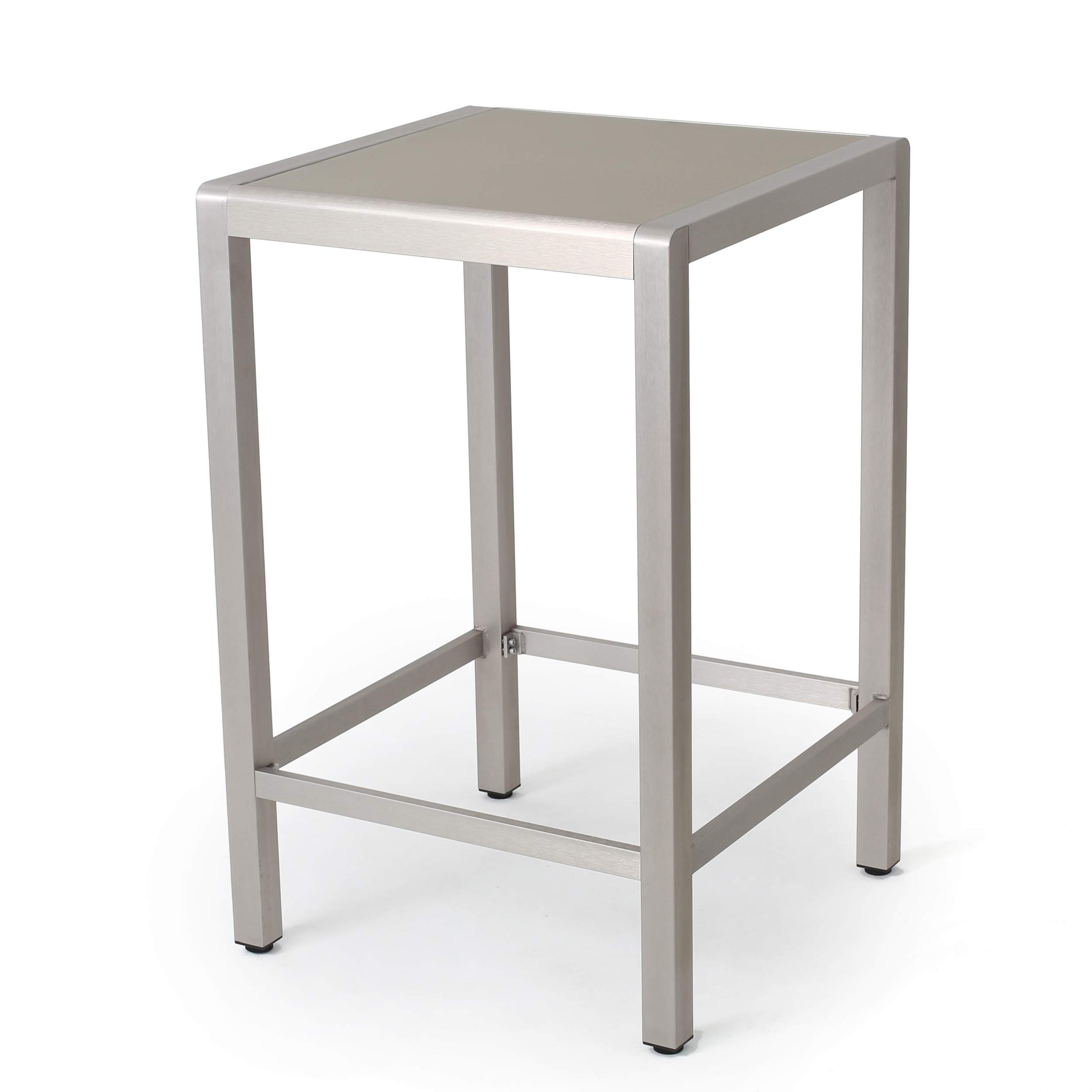 Christopher Knight Home Cape Coral Outdoor Aluminum Bar Table with Glass Top, Grey - Patio, Deck, Garden, and Poolside Dining & Entertaining