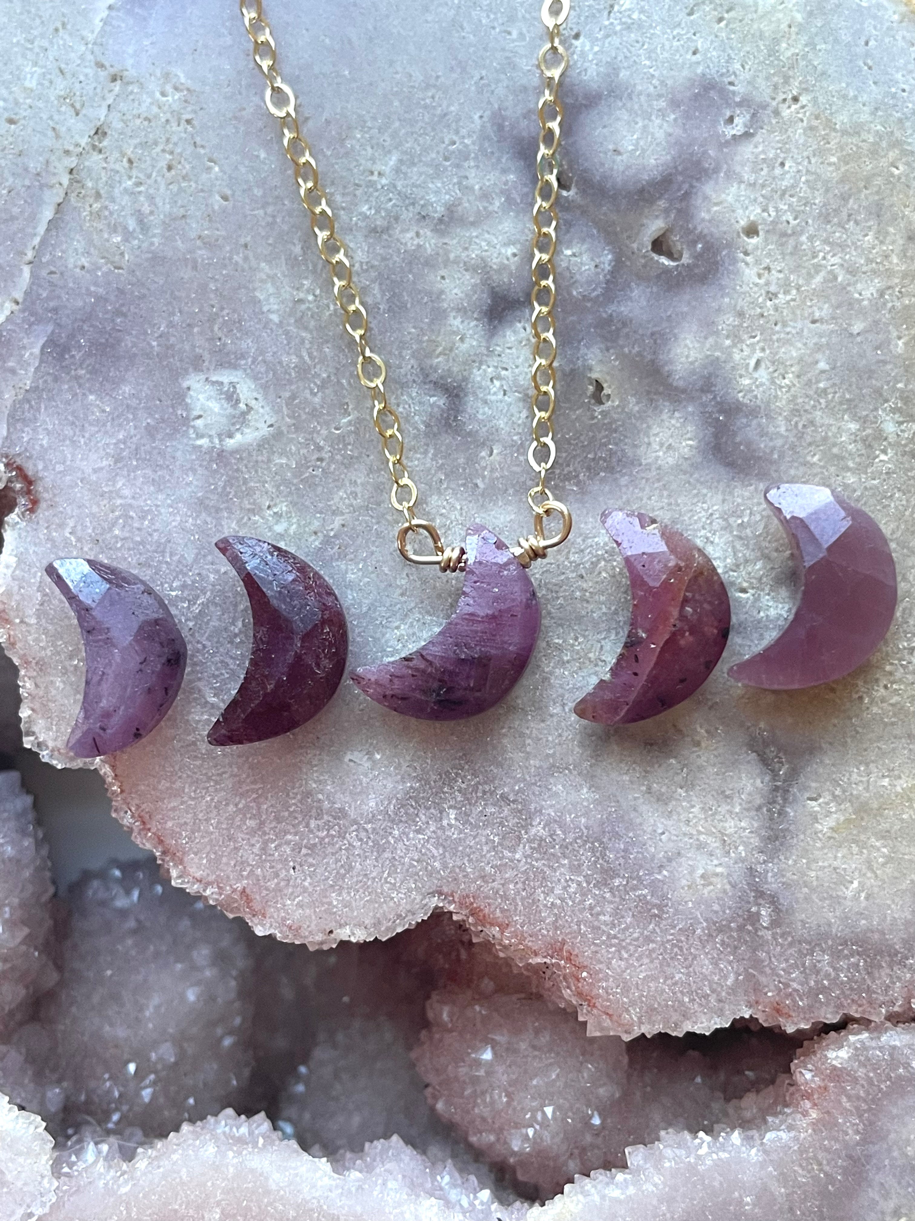 Tiny Ruby Moon Crystal Necklace – Elegant Sterling Silver Pendant for Women | Perfect Gift for Valentine’s Day, Anniversary & Special Occasions | Boho Chic Jewelry for Everyday Wear & Spiritual Healing