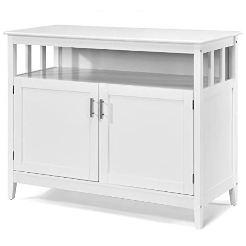 White Wooden Sideboard Buffet Cabinet with 2 Doors & Open Shelf - Kitchen Storage, Dining Room Console, Server Island Table - Perfect for Home, Office, and Restaurant Use