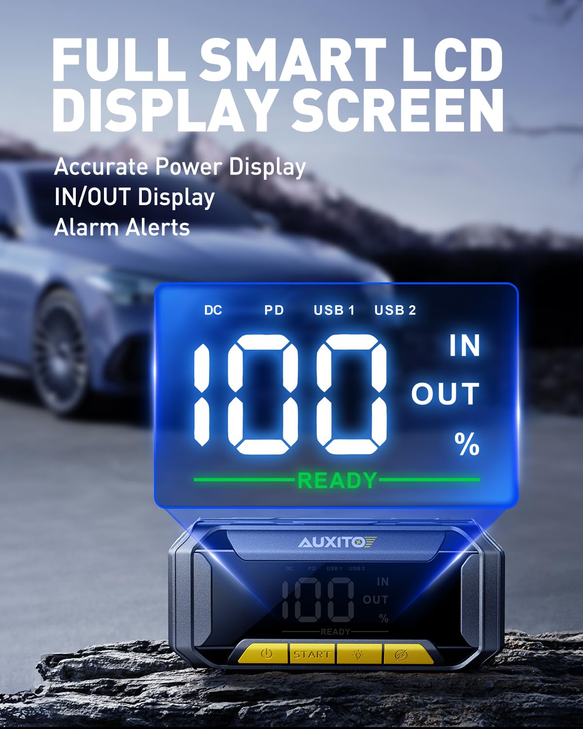 AUXITO 8000A 12V Car Battery Jump Starter with 60W Fast Charging & 160W DC Output - Portable Power Bank for Gas/Diesel Vehicles, 700LM Super Bright Flashlight - Emergency Roadside Assistance, Camping, Power Outages