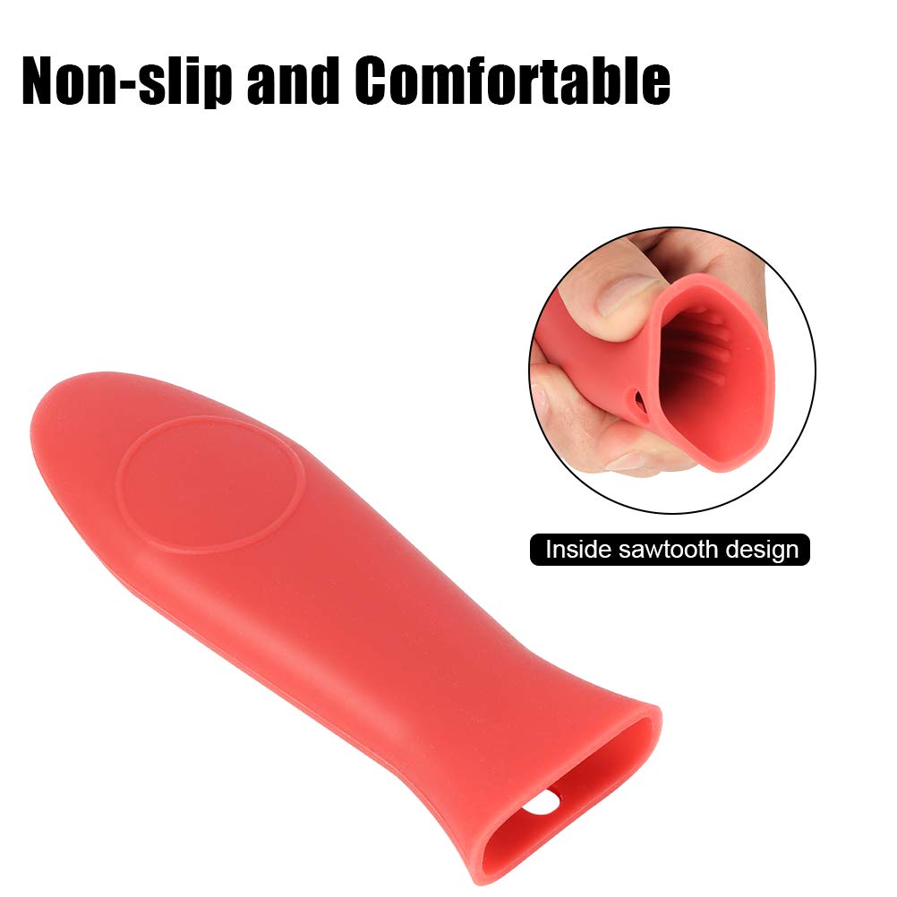 Heat Resistant Silicone Pot Handle Covers - 3 Pack Non-Slip Hot Handle Holders for Cast Iron Skillets, Metal Pans & Aluminum Cookware (Red) - Perfect for Cooking, Grilling & Kitchen Safety