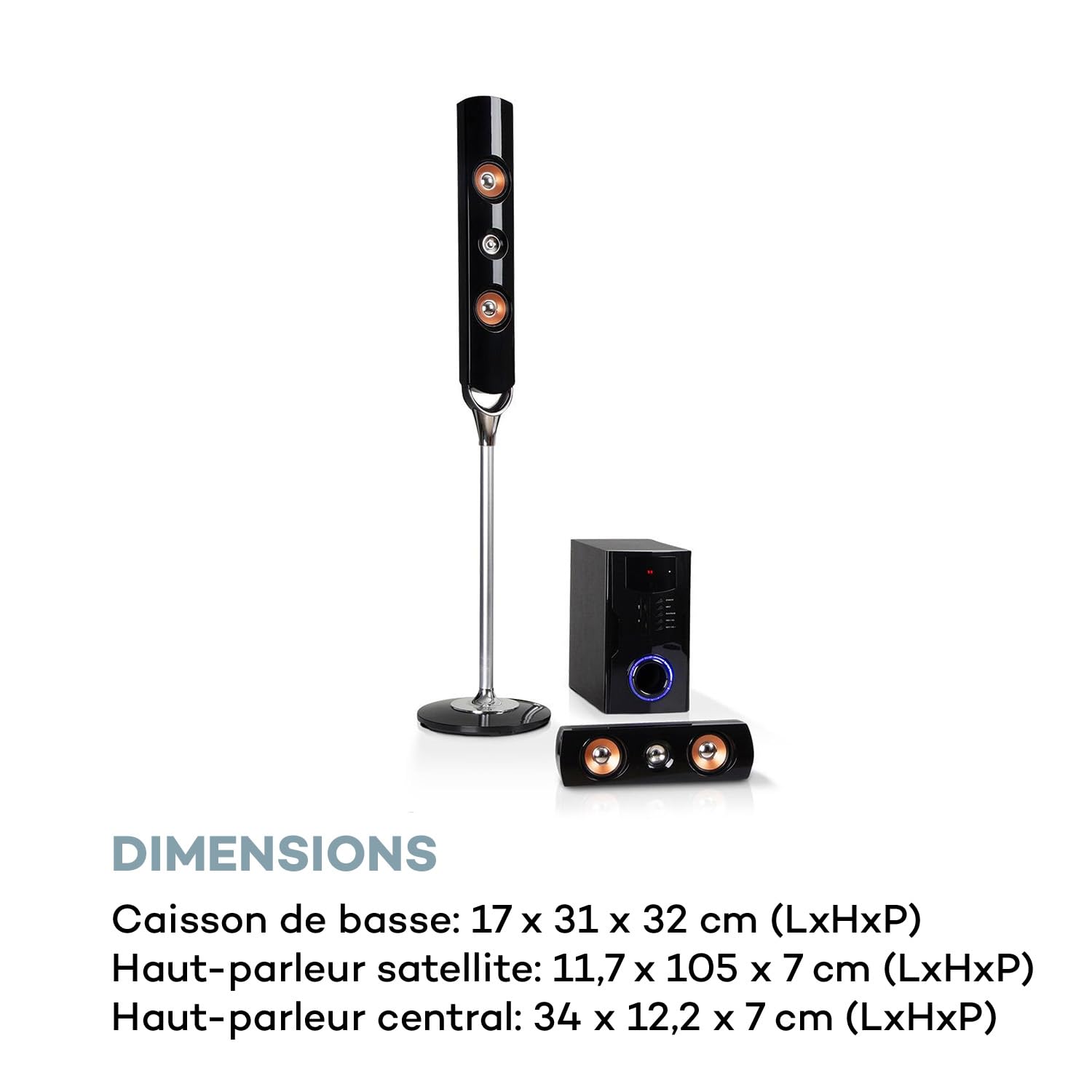 AUNA Areal Nobility 5.1 Surround Sound System - 120W RMS Home Theater with 35W Subwoofer, Bluetooth 3.0, USB/SD Ports & AUX-in - Black | Perfect for Movie Nights, Gaming & Music Listening