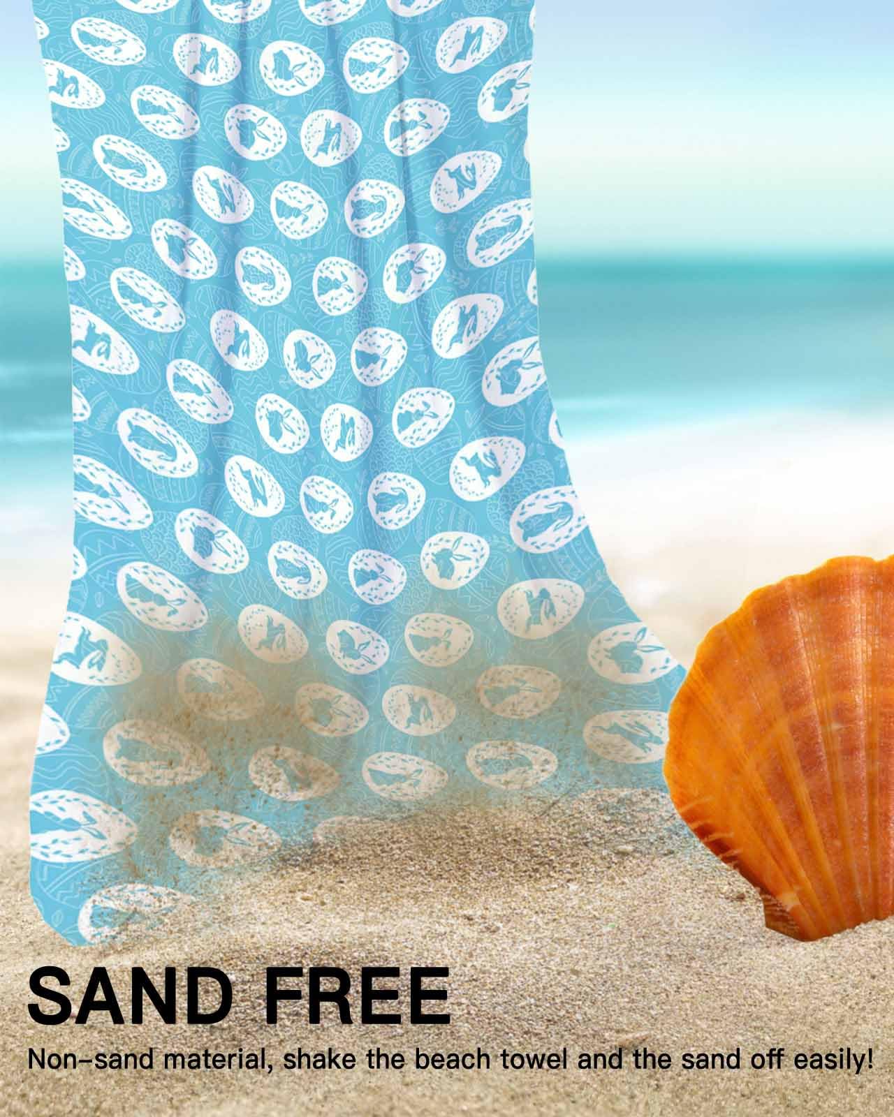 Blue Easter Beach Towel - Super Absorbent Quick Dry Sandproof Towel 35x71 inches for Adults & Kids - Watercolor Bunny & Easter Egg Design - Perfect for Pool, Travel, Camping, Beach & Bath