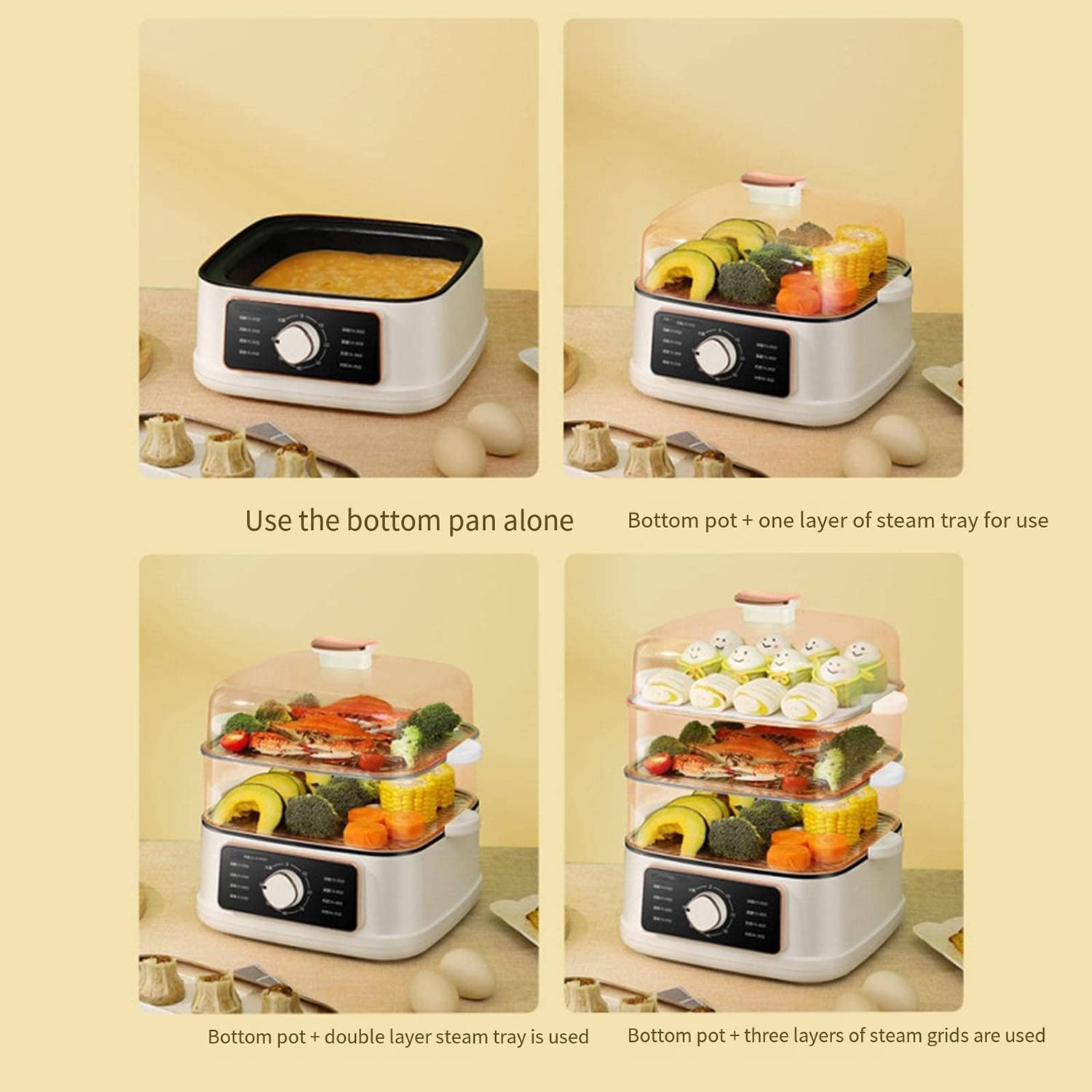 JODAIS Electric Steamer - 3-in-1 Multi-Layer Stainless Steel Steamer Pot for Home Cooking, Hot Pot, Vegetables & Seafood | Perfect for Family Meals & Healthy Meal Prep