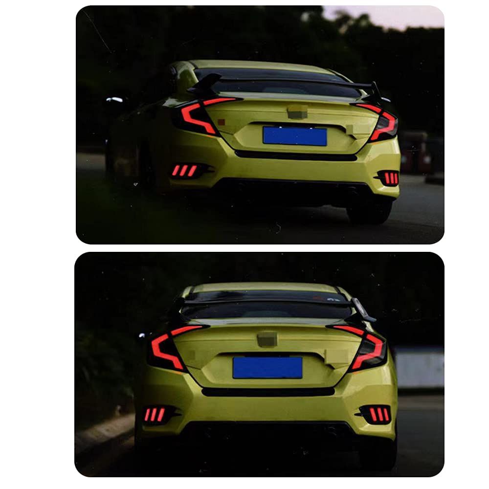 Premium LED Tail Lights for 2016-2021 Honda Civic Sedan (10th Gen) - DRL Startup Animation, Rear Lamp Assembly - Perfect for Night Driving & Car Customization (Not Compatible with Hatchback & Coupe Models)