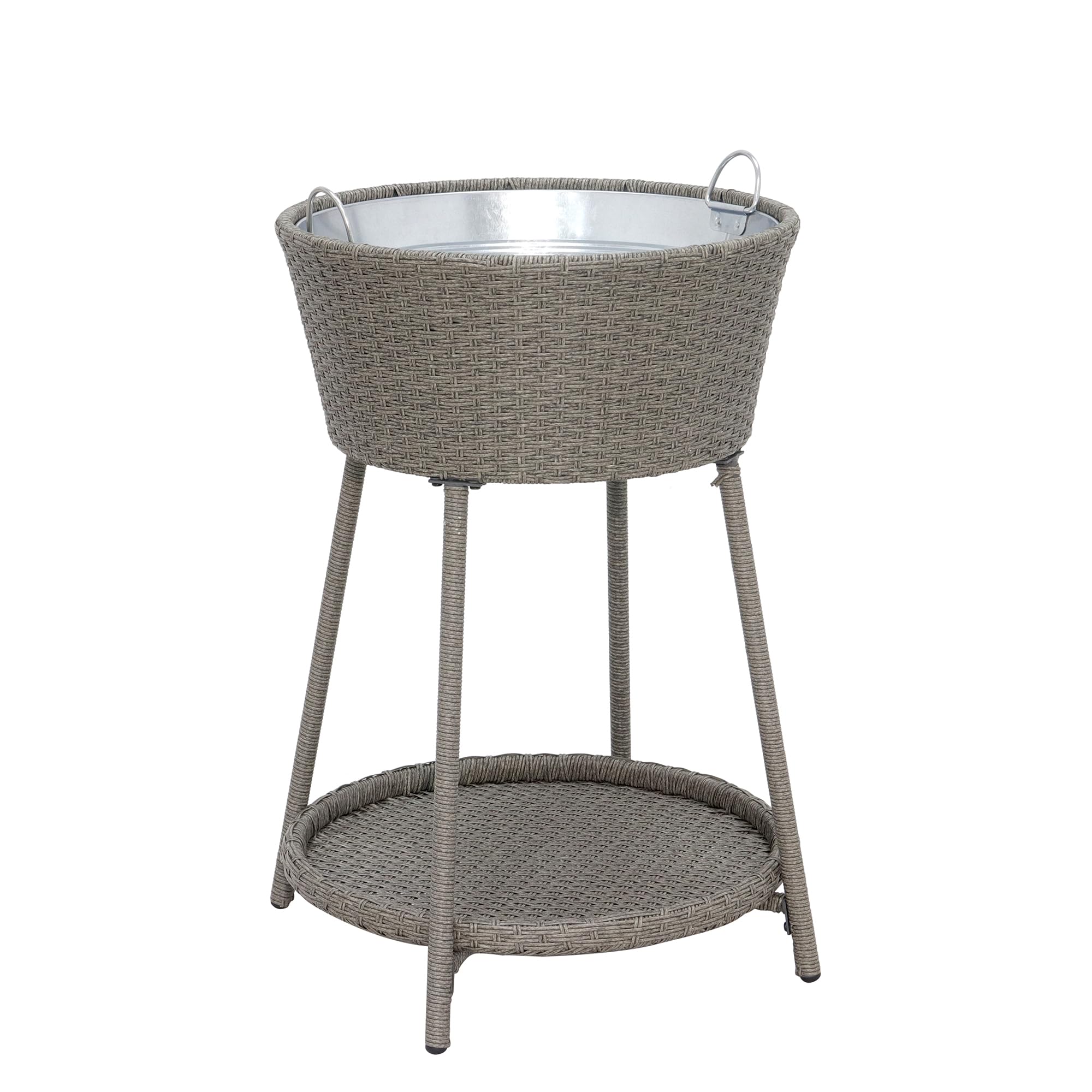 ABBLE Wicker Patio Ice Cooler Table - Outdoor Side Table with Built-in Beer & Wine Cooler - Grey Weather-Resistant Furniture for Poolside, Deck, Garden & Backyard Entertaining