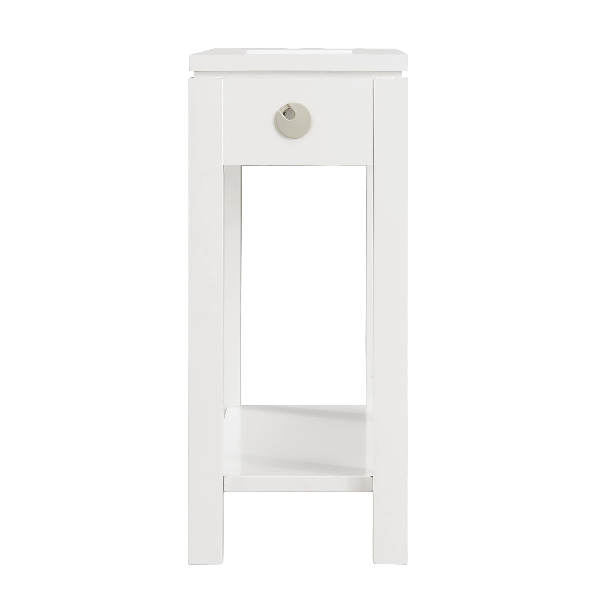 Leick Home 9080-WT White Wooden Side Table with Drawer & Built-in USB-C Fast Charging Station - Perfect for Living Room, Bedroom or Office Charging Needs