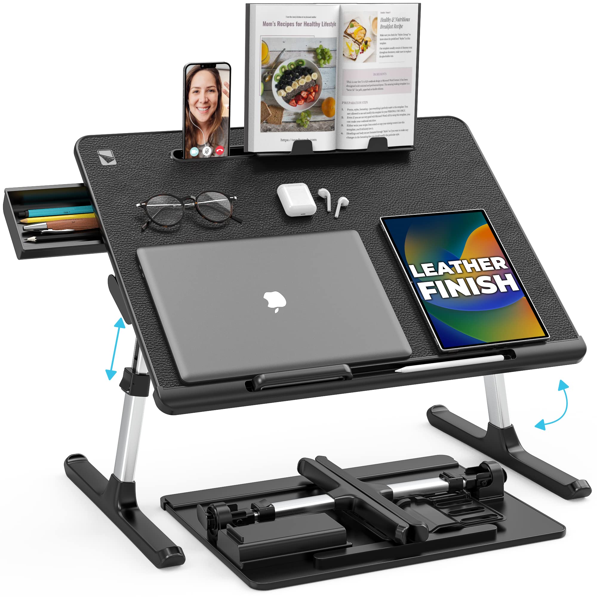 Adjustable Laptop Desk for Bed & Floor - Portable Lap Stand with Height Adjustment for Work, Study & Gaming - Ergonomic Home Office & Dorm Room Essential