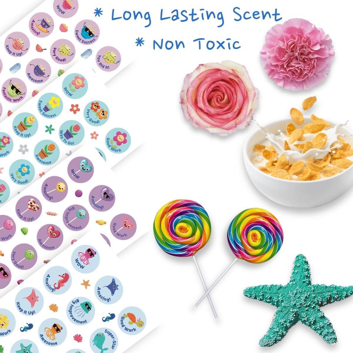 Scratch and Sniff Stickers for Kids - 24 Sheets with 12 Different Scents - Fun Reward & Motivational Stickers for Classroom, Teachers & Students - Perfect for Behavior Charts, Homework Incentives & Party Favors (360 Stickers)