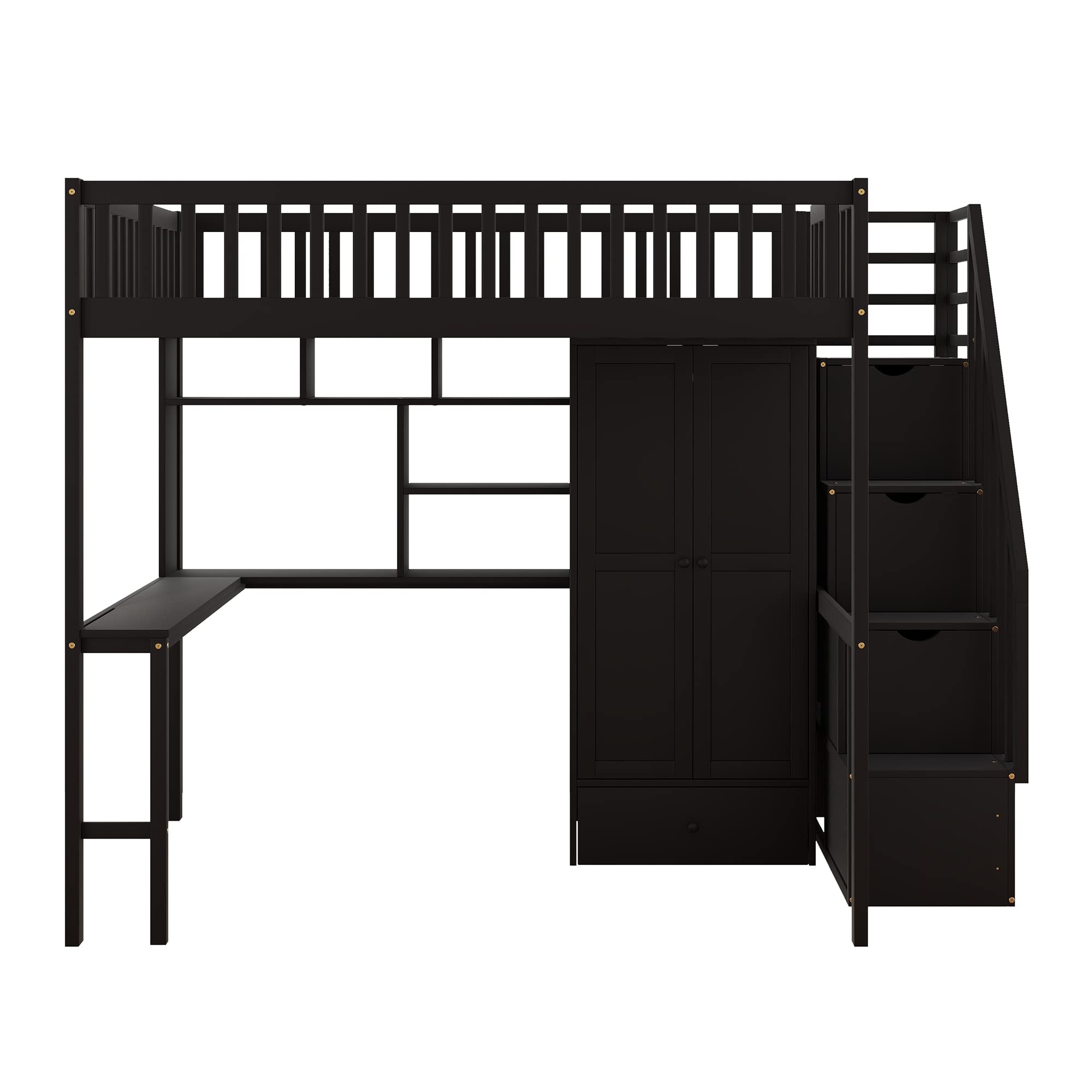 Harper & Bright Designs Full Size Wooden Loft Bed with Stairs, Wardrobe & Desk - Space-Saving Storage Bed with Shelves for Kids, Teens & Small Rooms - Perfect for Dorm, Bedroom or Studio Apartment