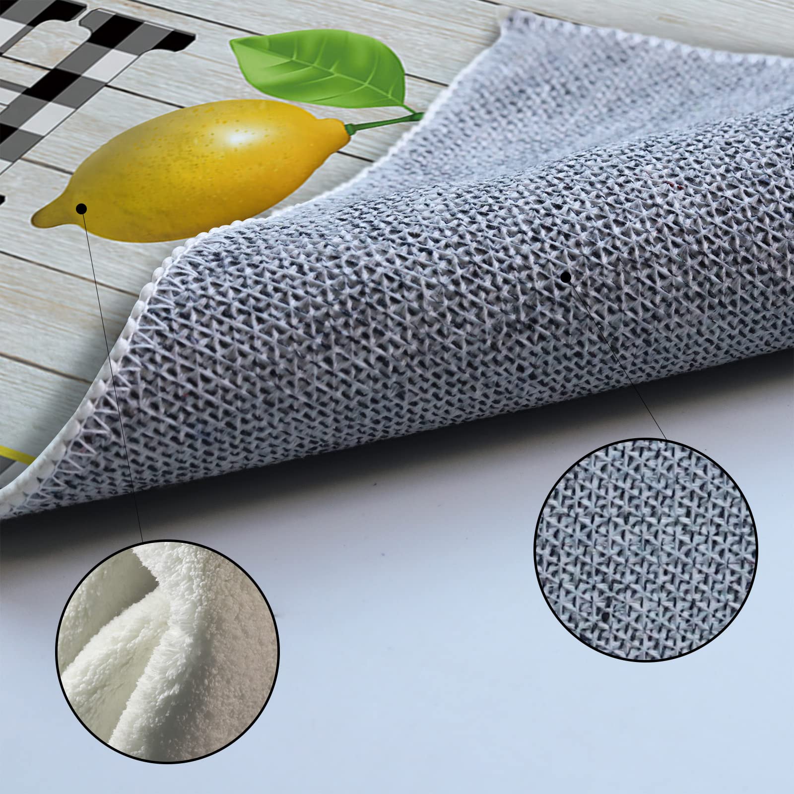 4'x7' Yellow Fruit Lemon Black & White Lattice Area Runner Rug - Washable Indoor/Outdoor Carpet for Kitchen, Living Room, Bathroom, Bedroom, Classroom & Laundry Room - Retro Farmhouse Doormat for Entryway, Hallway & Home Decor