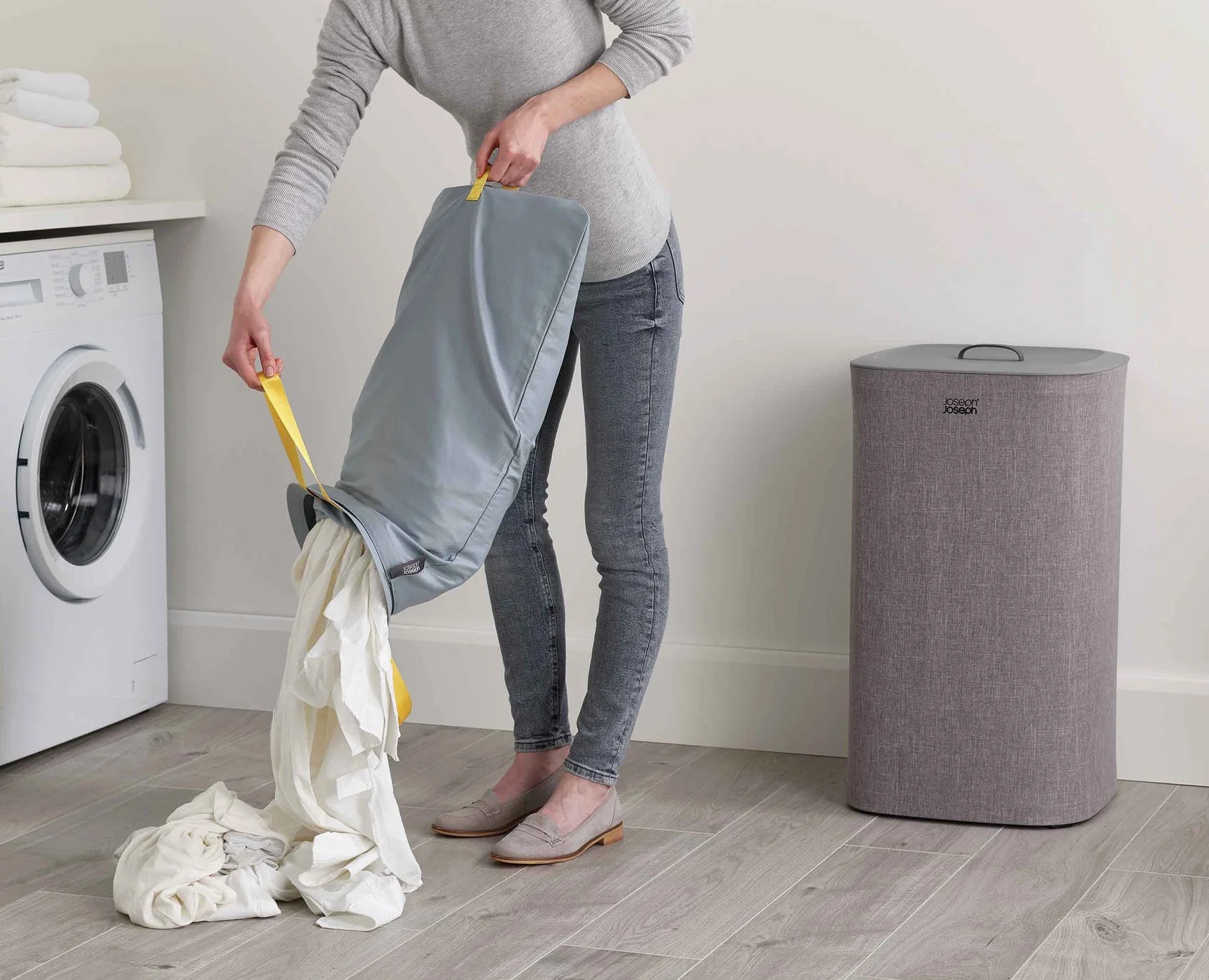 2-Piece Laundry Basket Set with Handles - Foldable Hamper for Clothes, Towels & Toys - Perfect for Bedroom, Bathroom & Dorm Organization (White)