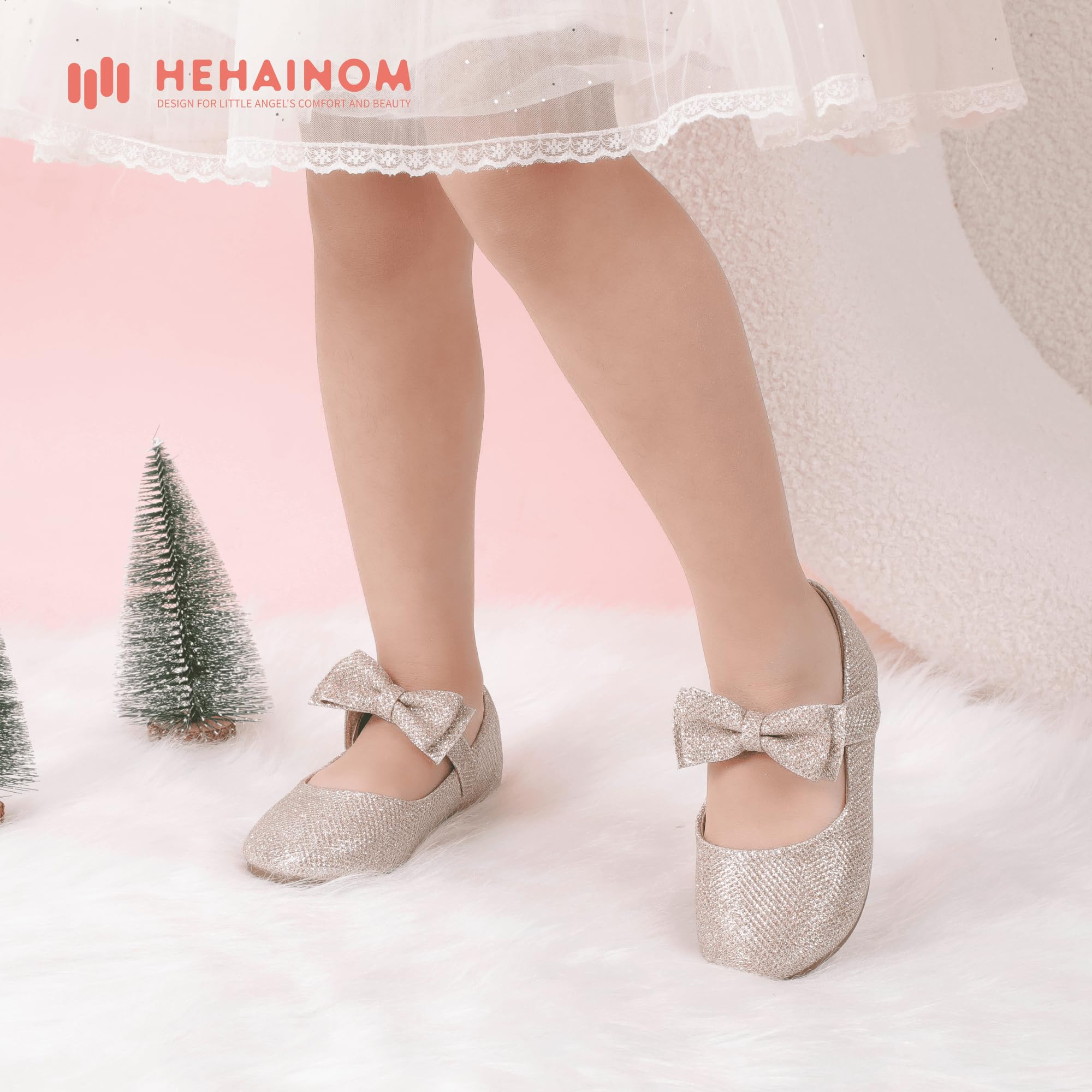 Hehainom Toddler Flower Girls Dress Shoes - Mary Jane Princess Ballet Flats with Bow and Pearls for Party, Wedding, School | Perfect for Special Occasions & Formal Events