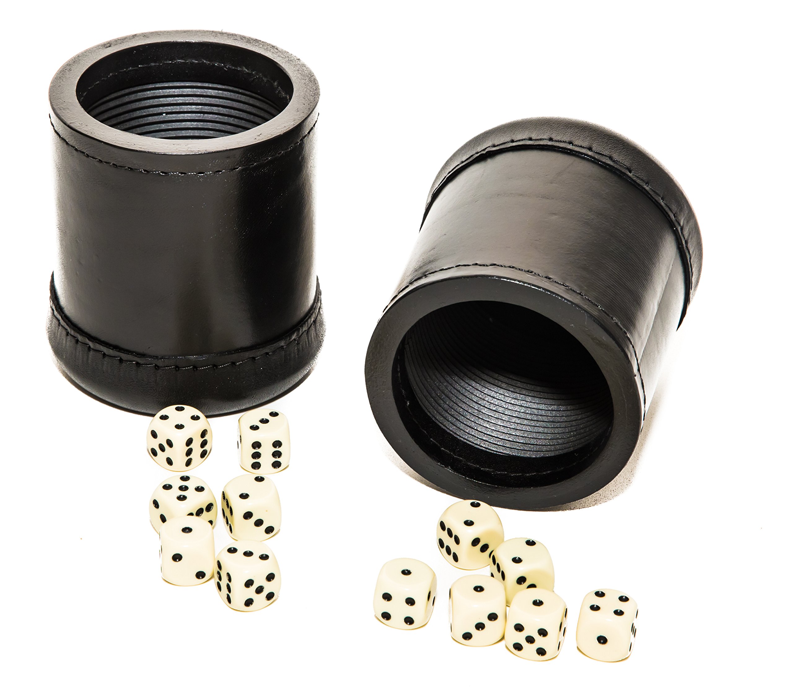 Two Bello Games Professional Genuine Leather Ribbed Dice Cups Set with 10 Casino-Style Dice - Perfect for Poker Nights, Board Games & Casino Parties