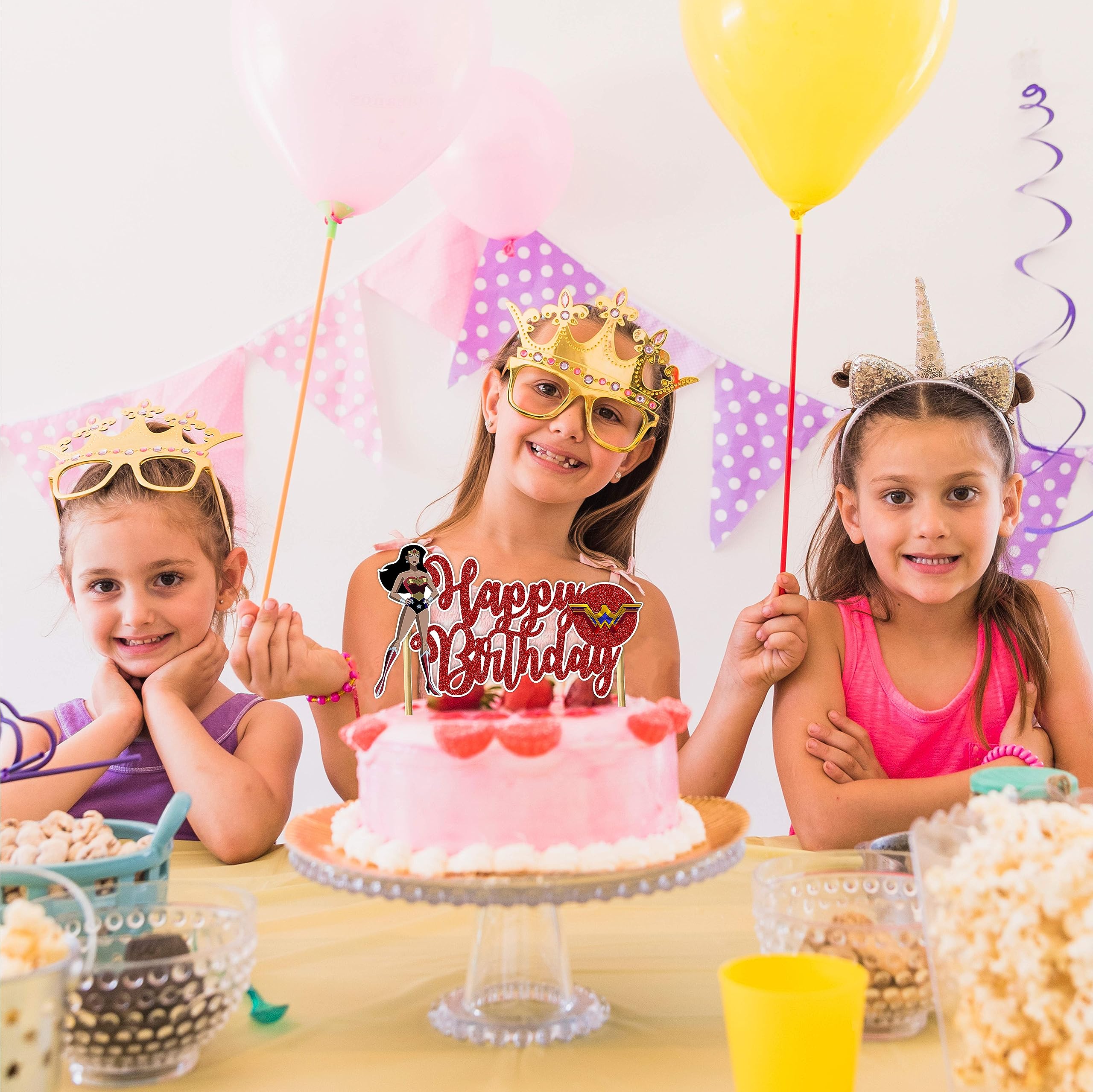 Wonder Woman Happy Birthday Cake Topper - Superhero Birthday Party Decorations for Women & Girls - Perfect for Birthday Cakes, Cupcakes, and Dessert Tables