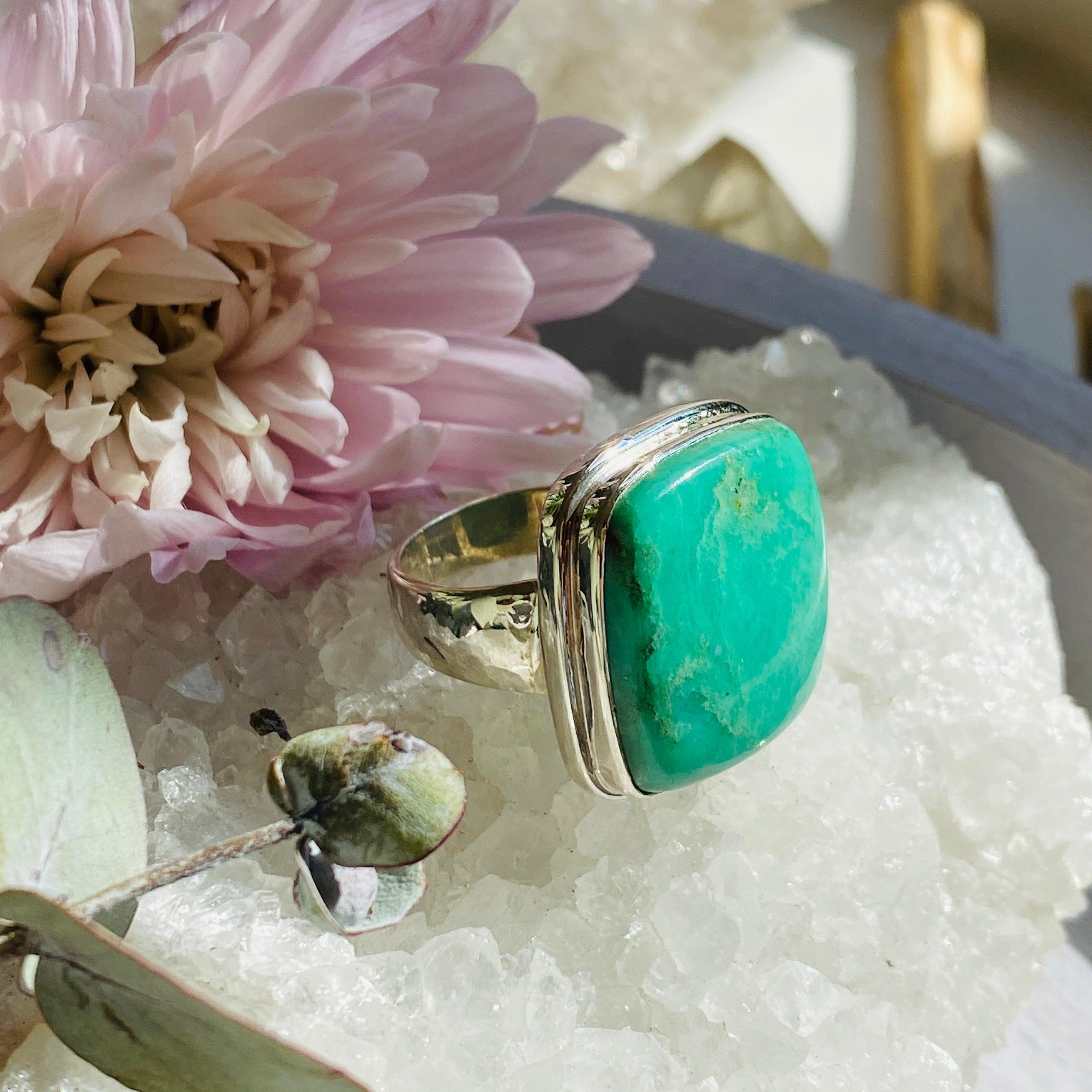 Chrysoprase Square Ring Size 10 - KRGJ2140 | Elegant Green Gemstone Jewelry for Women, Perfect for Weddings, Parties & Everyday Wear