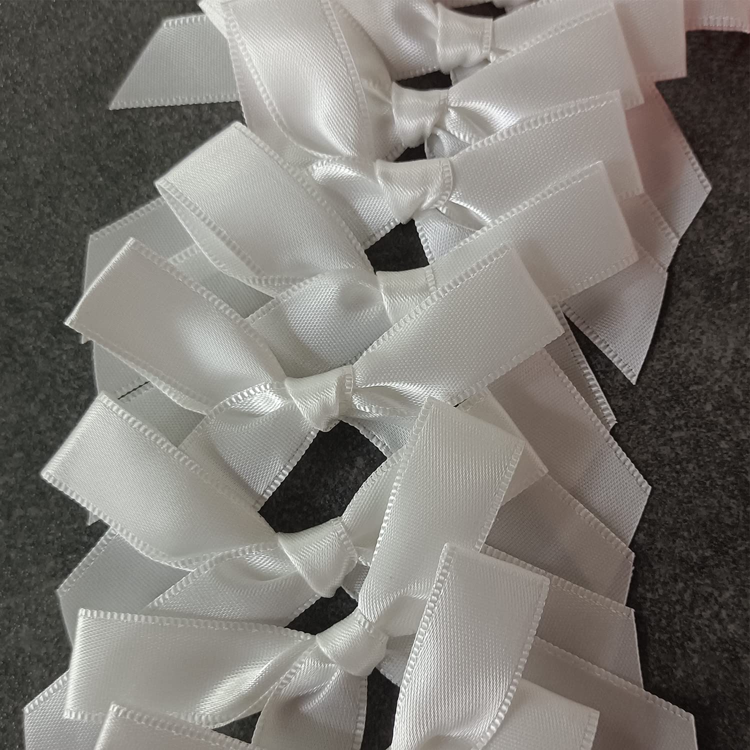 50 Pack White Pre-Tied Satin Twist Tie Bows for Christmas Treat Bags, Candy Wrapping, Apple Packaging & DIY Decorations - Elegant Ribbon Bows for Holiday Gifts, Party Favors & Home Crafts