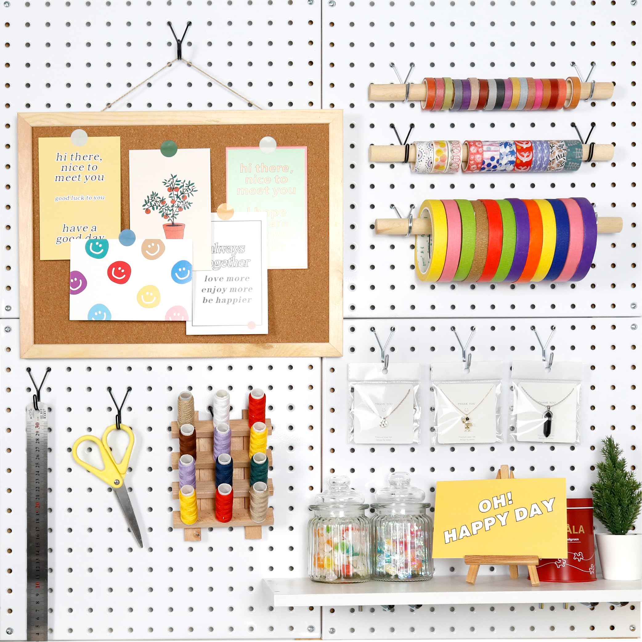 HUHOLE Pegboard Hooks 40 Pack - 1 Inch Black J-Hooks for Jewelry, Necklaces, Keys & Small Tools | Secure Fit for 1/8” & 3/16” Peg Boards | Perfect for Retail Displays, Workshop & Home Organization