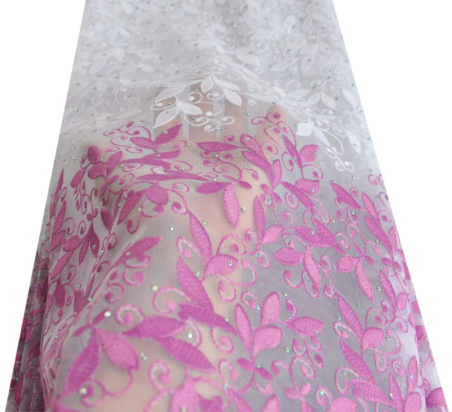 SanVera17 Glitter Stone African Lace Fabric - Premium Embroidered Guipure Net Lace for Wedding Dresses & Party Outfits (Light Purple, 5 Yards) - Perfect for Bridal Gowns, Evening Dresses & Special Occasion Attire