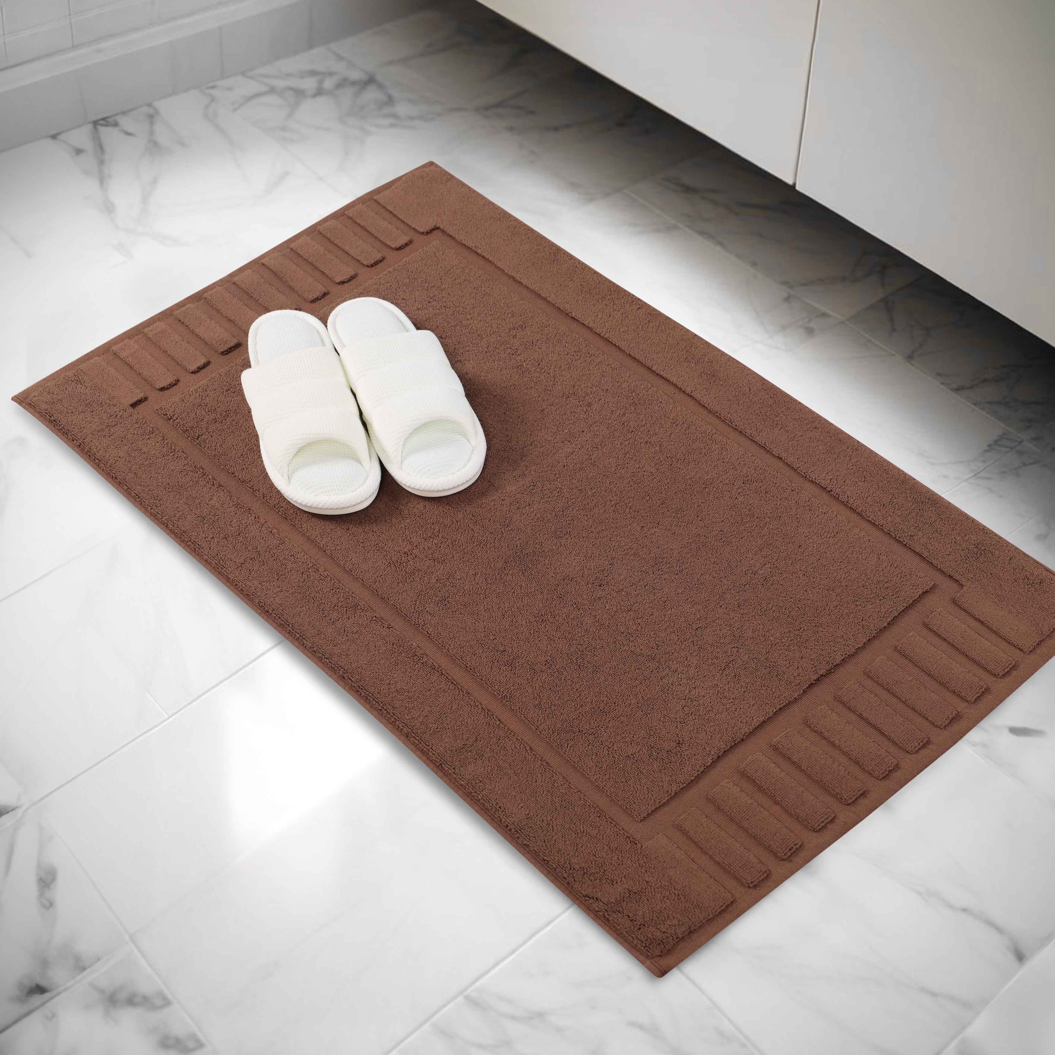 Premium Cotton Modern Geometric Border Absorbent Bath Mat Set of 2 - Non-Slip Soft Bathroom Rug for Bathroom Floor, Shower, Vanity Area - Home Decor Essentials