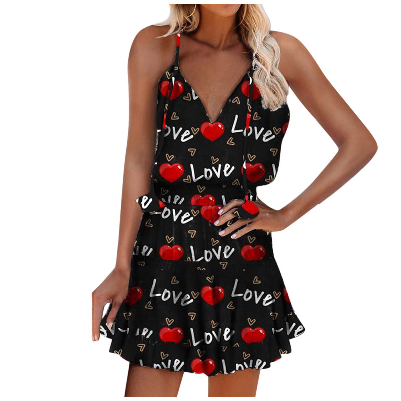 Women's Sleeveless V-Neck A-Line Sling Dress - Casual Summer Dress for Beach, Party & Outdoor Activities