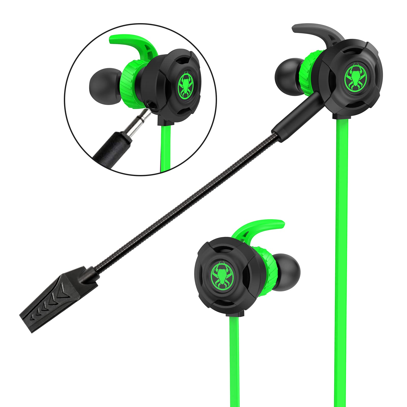 Wired Gaming Headset with Noise Cancelling & Stereo Bass - 3.5mm E-Sport Earphones with Adjustable Mic for PS4, Xbox One, PC, Laptop, Mobile - Perfect for Competitive Gaming & Online Streaming (Green)