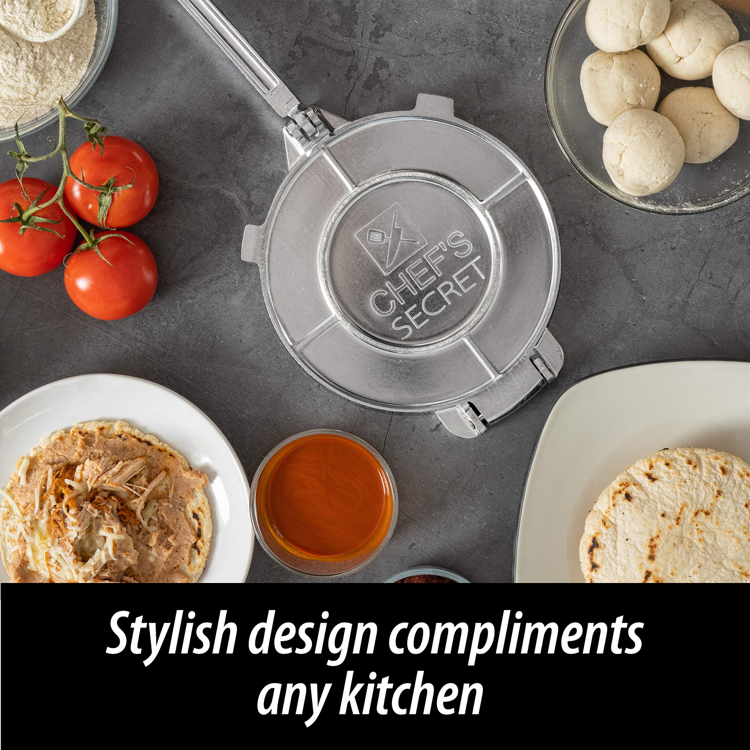Chef's Secret 8 Inch Aluminum Tortilla Press - Professional Tortilla Maker, Roti Press & Dough Press for Homemade Flatbreads - Perfect for Mexican, Indian Cuisine & Baking at Home