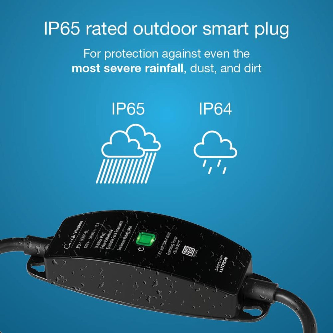 Lutron Caséta Weatherproof Outdoor Smart Plug On/Off Switch - PD-15OUT-BL | Smart Home Landscape & String Light Control | Black | Perfect for Patio, Garden & Holiday Decorations