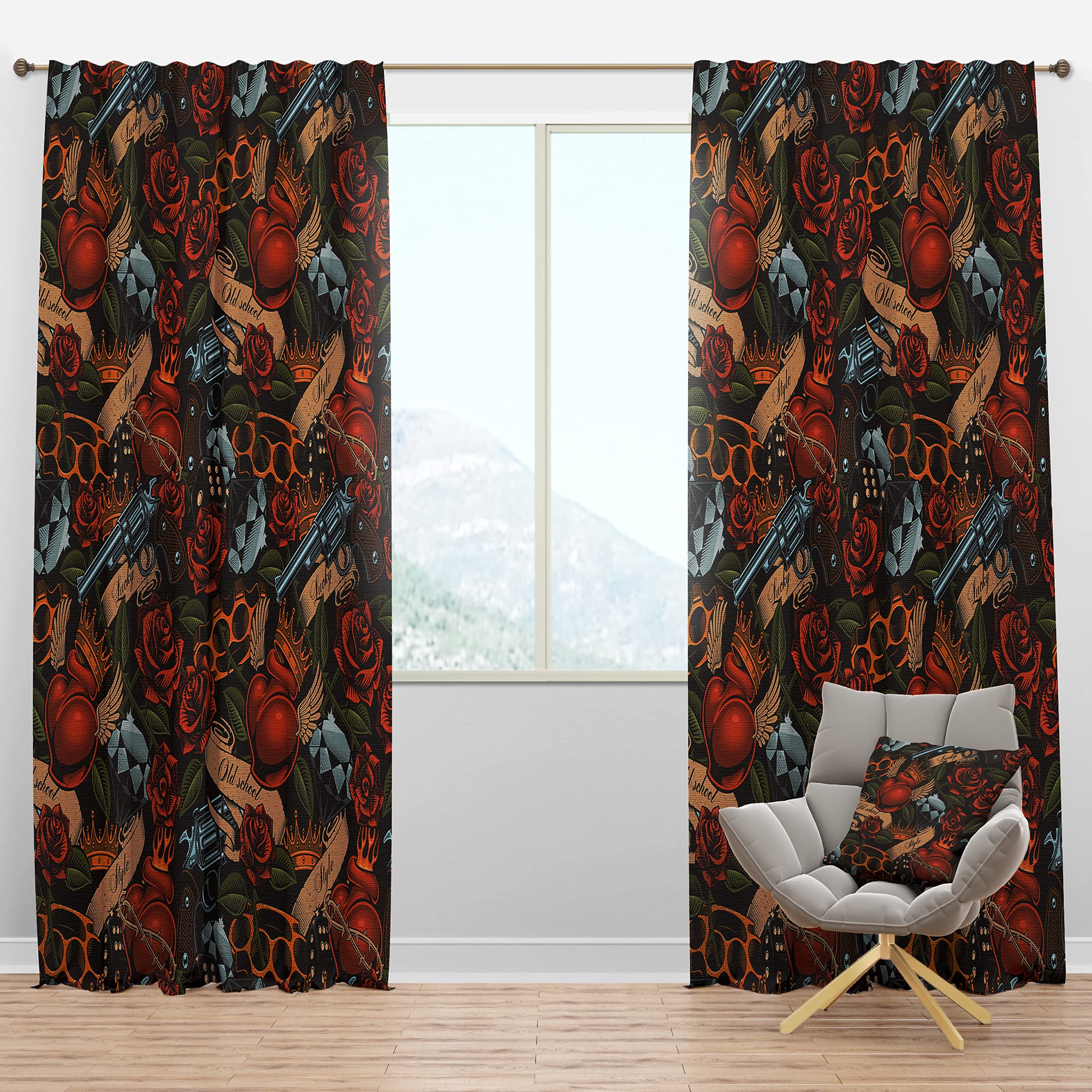 Blackout Curtains - Old School Tattoo Design Thermal Insulated Drapes for Bedroom & Living Room - 52x95 Single Panel - Perfect for Home Theater, Night Shift Workers & Light Sleepers