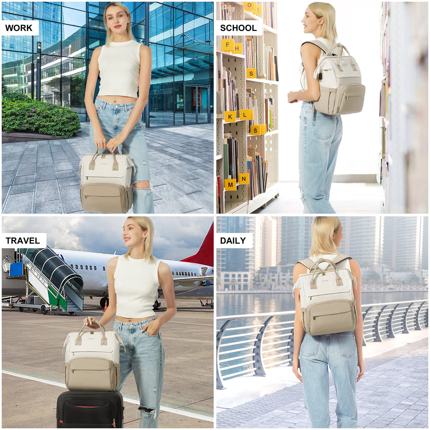 LOVEVOOK Women's Laptop Backpack - Stylish 15.6 Inch Computer Bag for Work, Travel & School | Water-Resistant Business Backpack for Professionals, Nurses & Students | Perfect for Commuting, Office & College (Beige-Khaki)