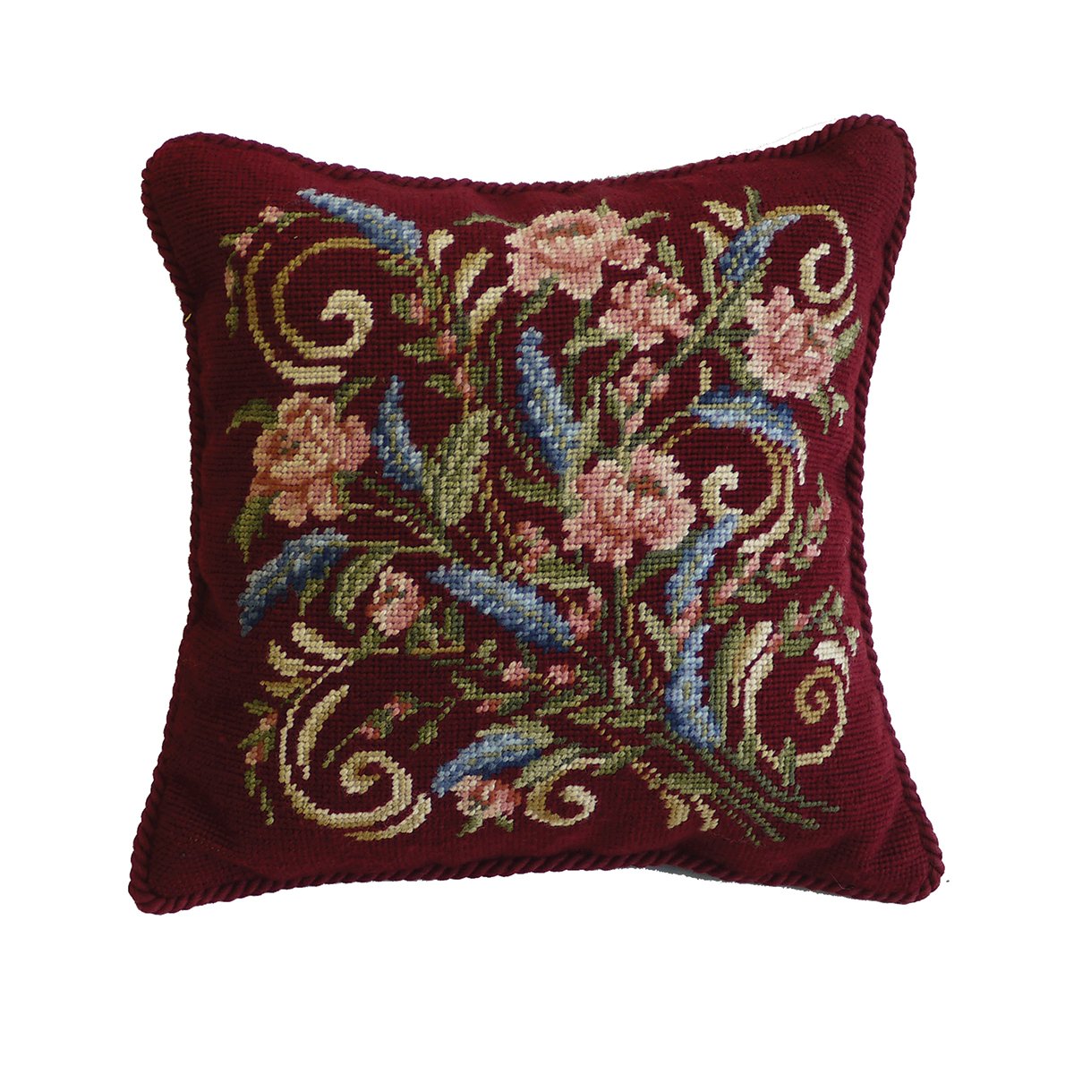 Premium 14x14 Inch Needlepoint Throw Pillow Cover - Hydrangea Bouquet Floral Design for Sofa, Couch & Bed Decor | Home Decoration Accent | Red Cushion for Living Room, Bedroom & Dorm