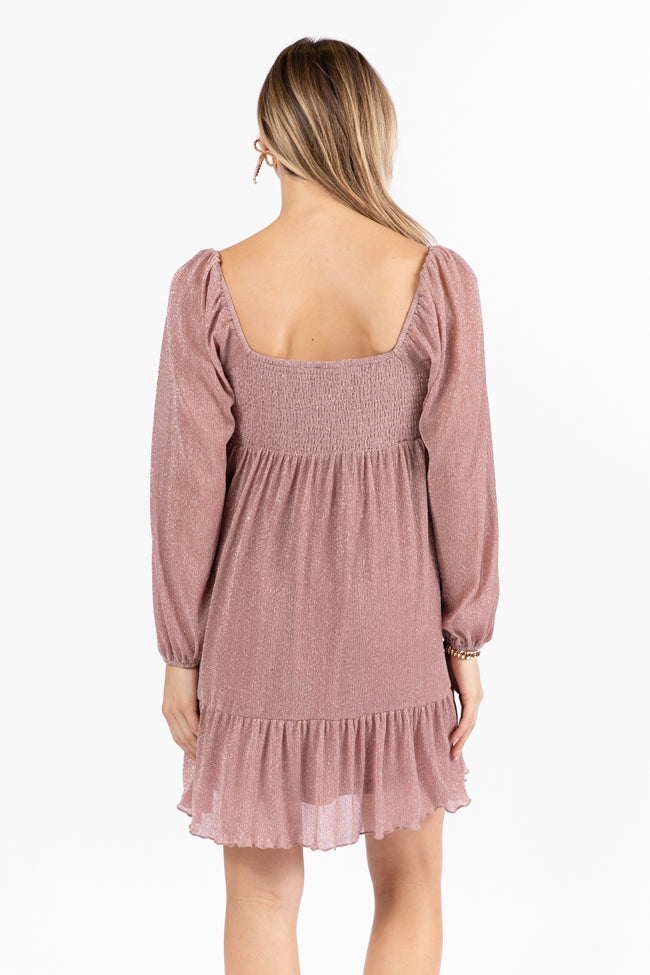Presence Of Love Pink Shimmer Long Sleeve Sweetheart Dress - Elegant Evening Gown for Prom, Wedding Guest & Special Occasions
