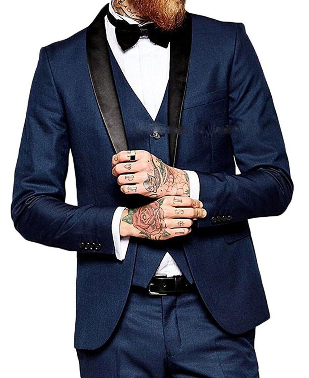 Men's Slim Fit Shawl Collar 3-Piece Tuxedo Suit | One Button Groomsmen Wedding Attire | Perfect for Formal Events, Prom & Evening Occasions