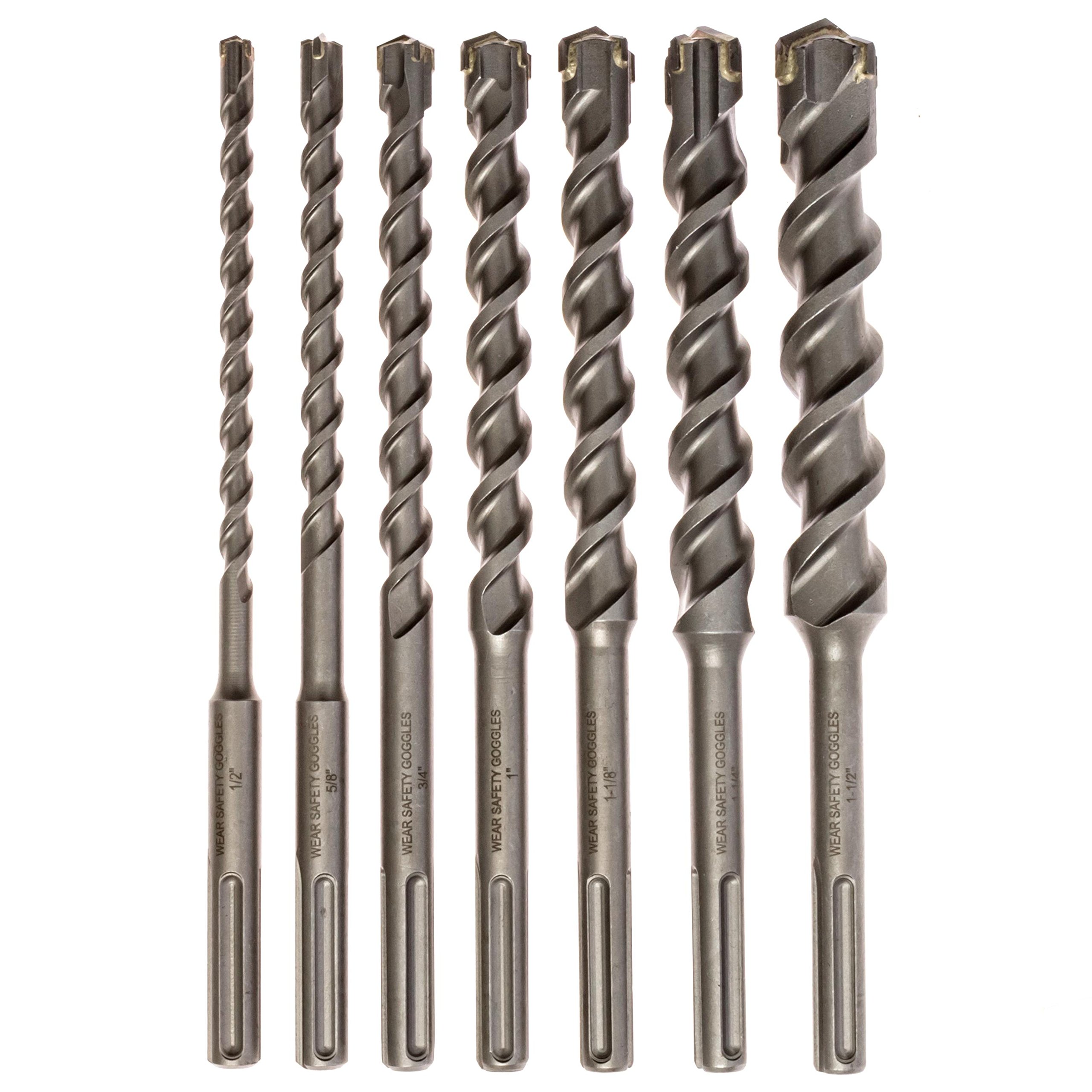 7 Piece Carbide Tipped Masonry Drill Bit Set - SDS Max Shank for Concrete, Brick & Stone - Professional Heavy Duty Construction Tools for Drilling, Anchoring & Demolition Work