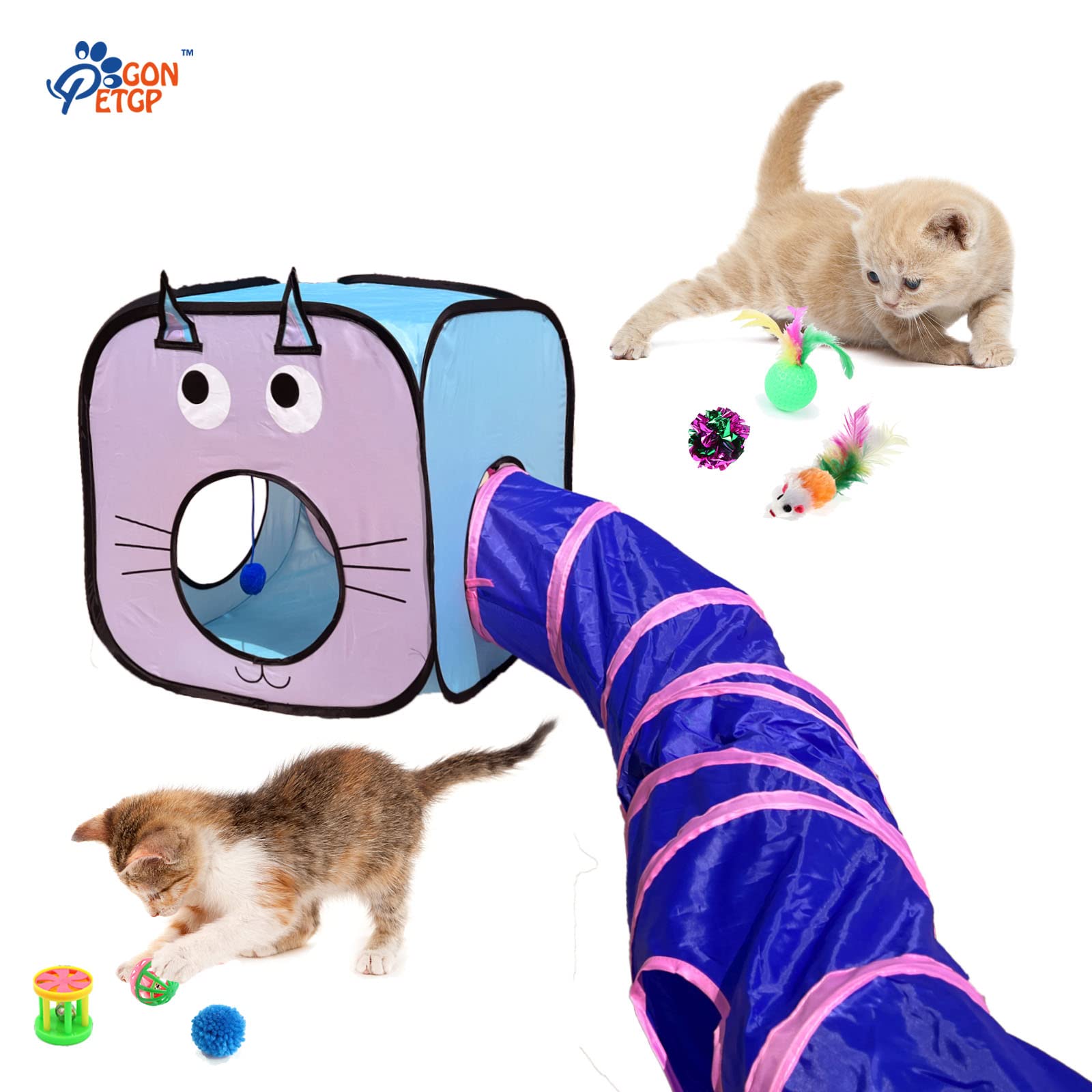 23-Piece Cat Toys Set for Indoor Cats - Interactive Feather Teaser Wand, Collapsible Tunnel Cube, Bell Balls, Fuzzy Springs & Mouse Toys - Perfect for Playtime, Exercise & Bonding with Your Kitten
