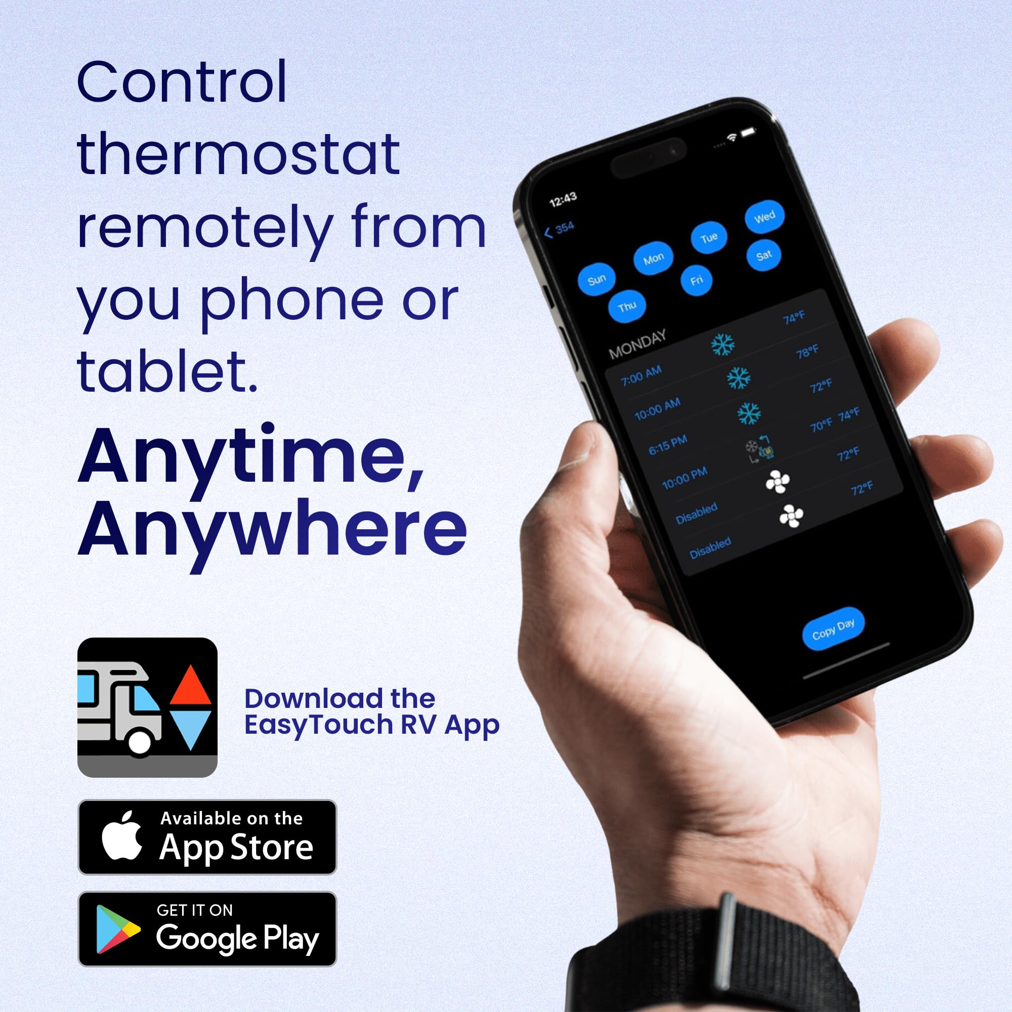 MICRO-AIR EasyTouch Digital WiFi & Bluetooth Thermostat - Programmable RV Thermostat Replacement for Dometic - Works with Heat & AC - Perfect for RV Camping & Outdoor Adventures (350 Black) | Smart Temperature Control for Your RV, Camper, or Tiny Home