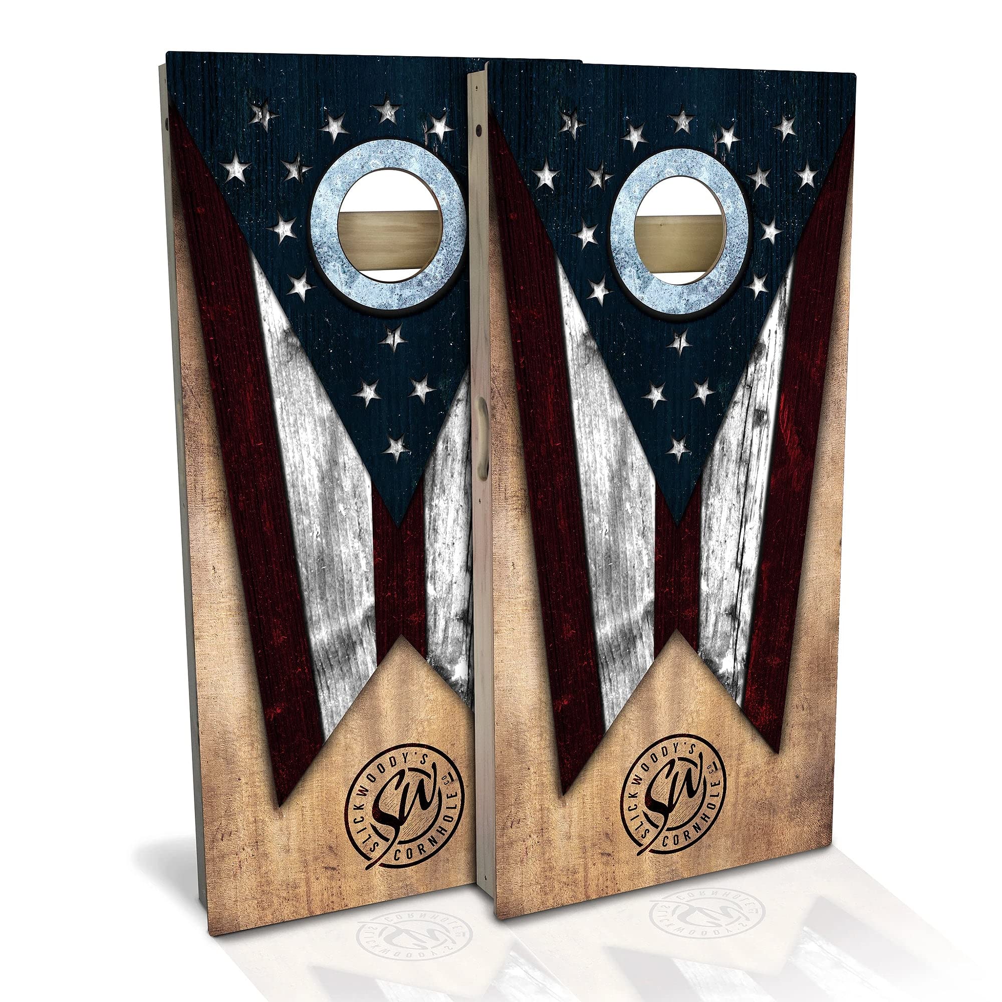 Skip's Garage Ohio Flag Cornhole Board Set - 2 Boards & 8 Bags - Custom Size & Accessories - Perfect for Tailgating, Backyard BBQs & Outdoor Parties