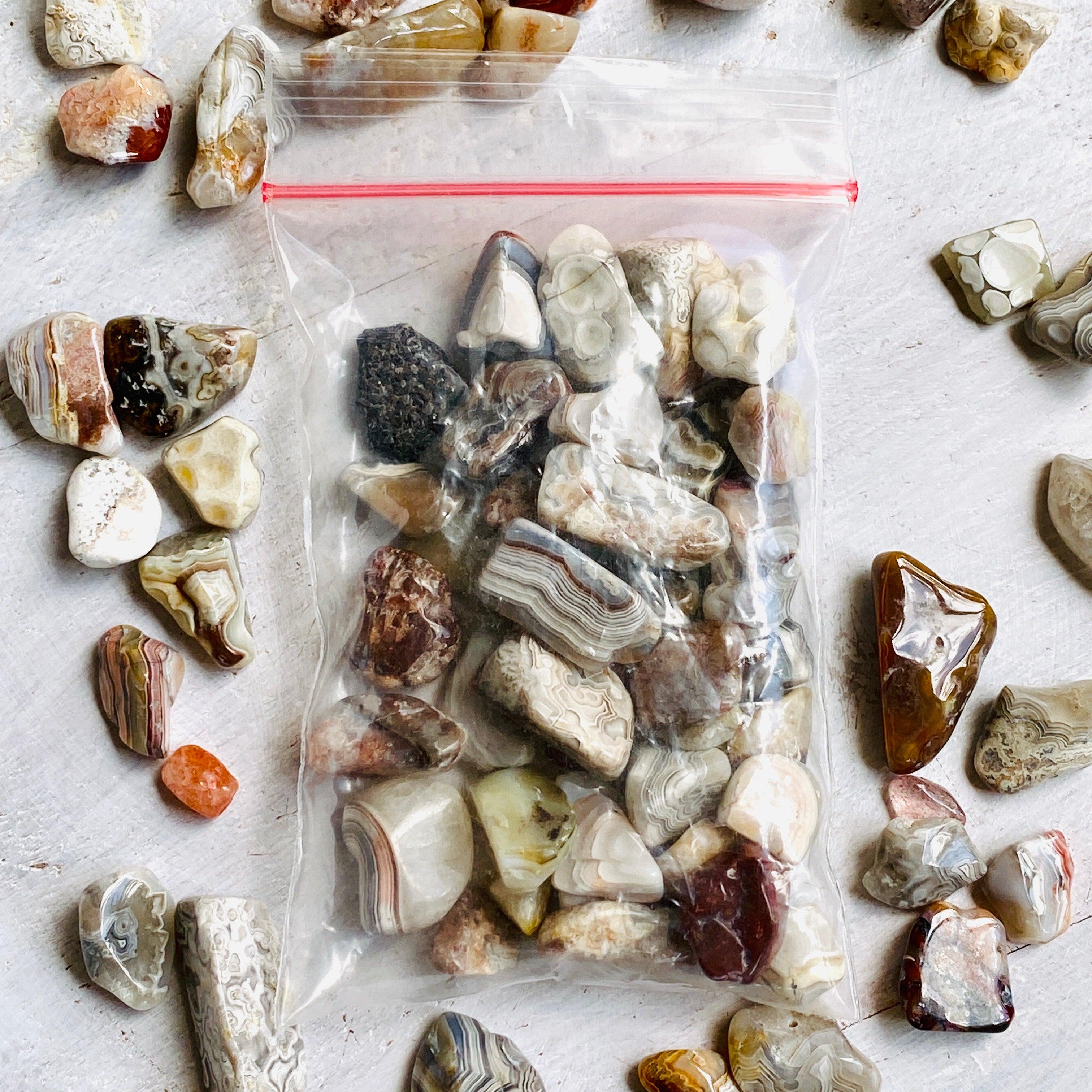 Premium Mexican Lace Agate Tumbled Stones - 50g Natural Healing Crystals for Meditation, Reiki, Jewelry Making & Home Decor