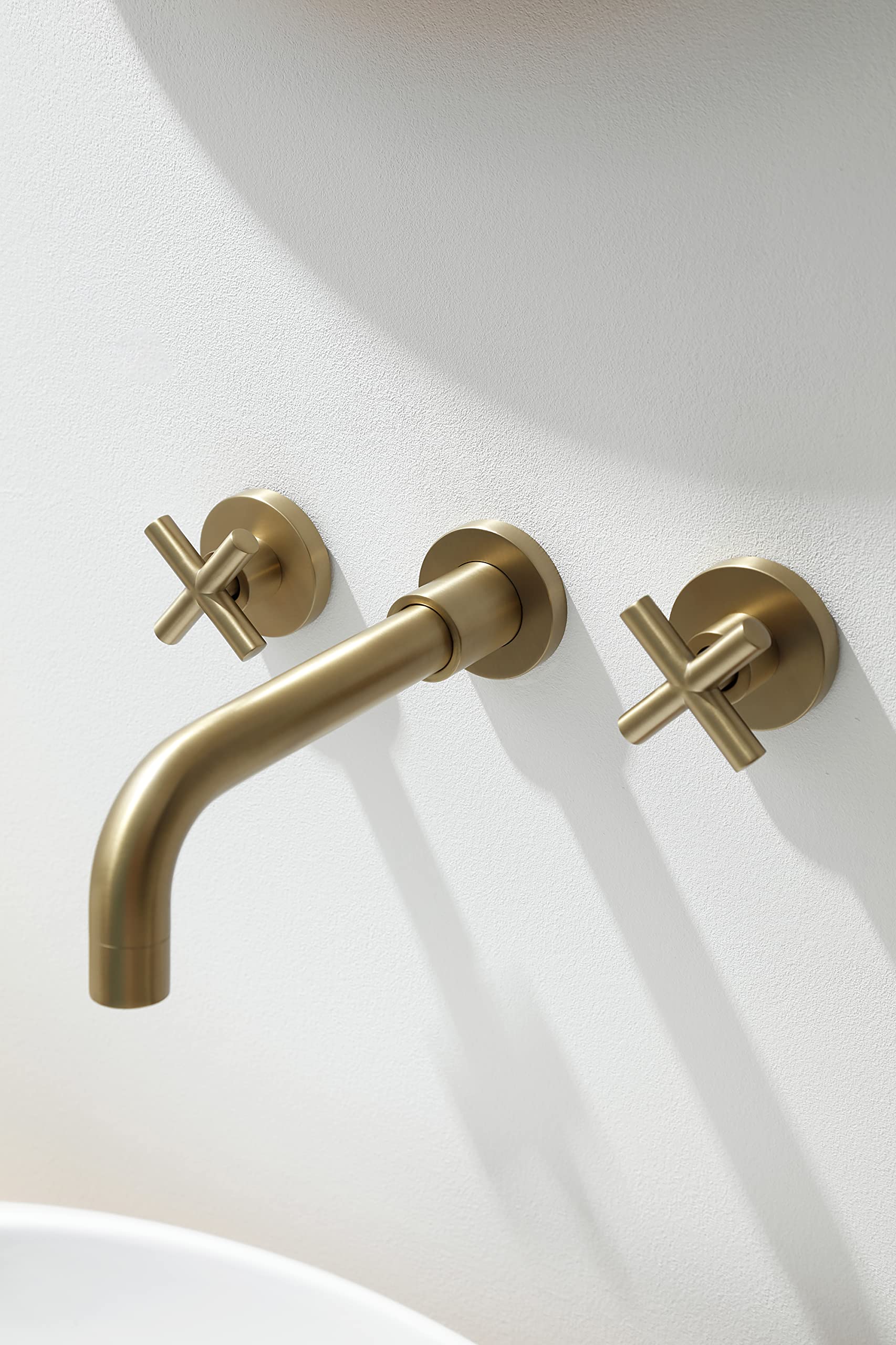 Stylish SITGES Gold Wall Mount Bathroom Faucet - Double Handle Bathroom Sink Faucet with Rough-in Valve - Vintage Gold Finish for Modern & Classic Bathrooms - Perfect for Home Renovation & Hotel Upgrades