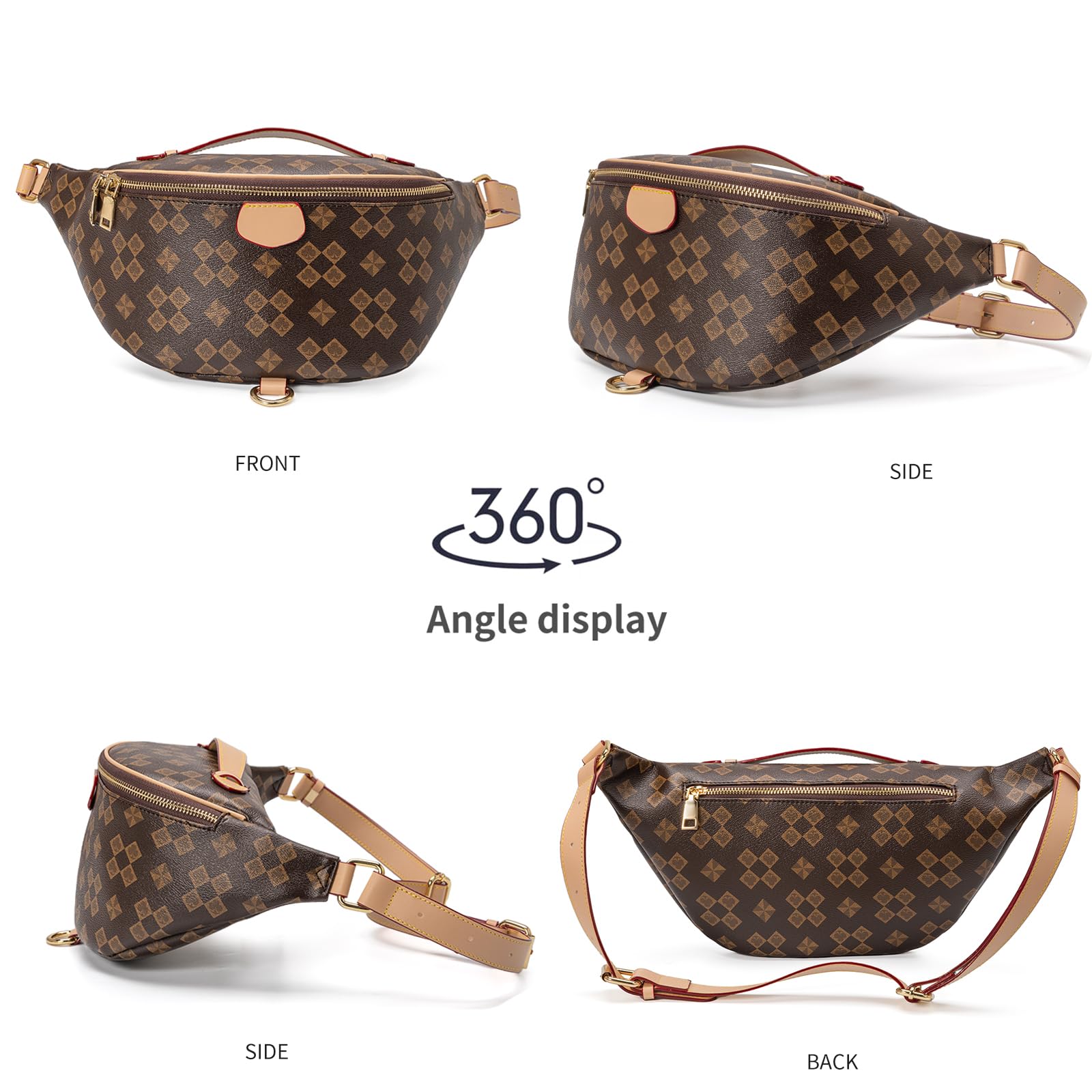 Trendy Checkered Crossbody Sling Bag for Women - Adjustable Strap Fanny Pack with Large Opening & Two-Way Zipper - Chest Bag for Daily Use, Shopping & Travel (Brown) - Perfect for Errands, Commuting & Outdoor Adventures