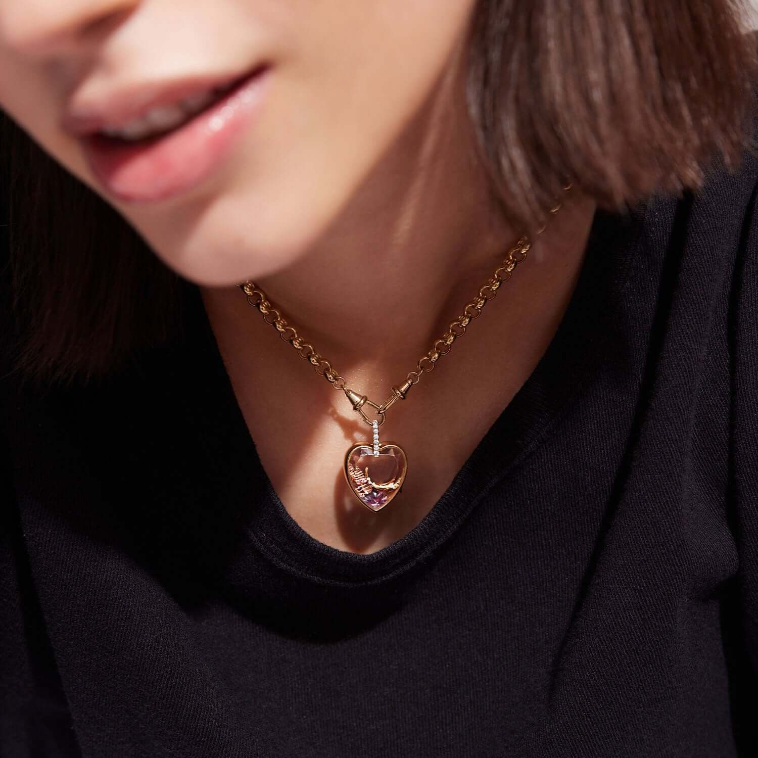 DIY Heart Gold Locket Necklace with Charms - Personalized Photo Pendant Jewelry for Women | JFN202 | Perfect Gift for Valentine's Day, Anniversary & Mother's Day