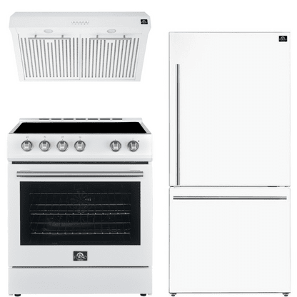 Forno Espresso 30-Inch Electric Range, Range Hood & Refrigerator Set - Stainless Steel, White or Black - Perfect for Modern Kitchens & Home Renovations