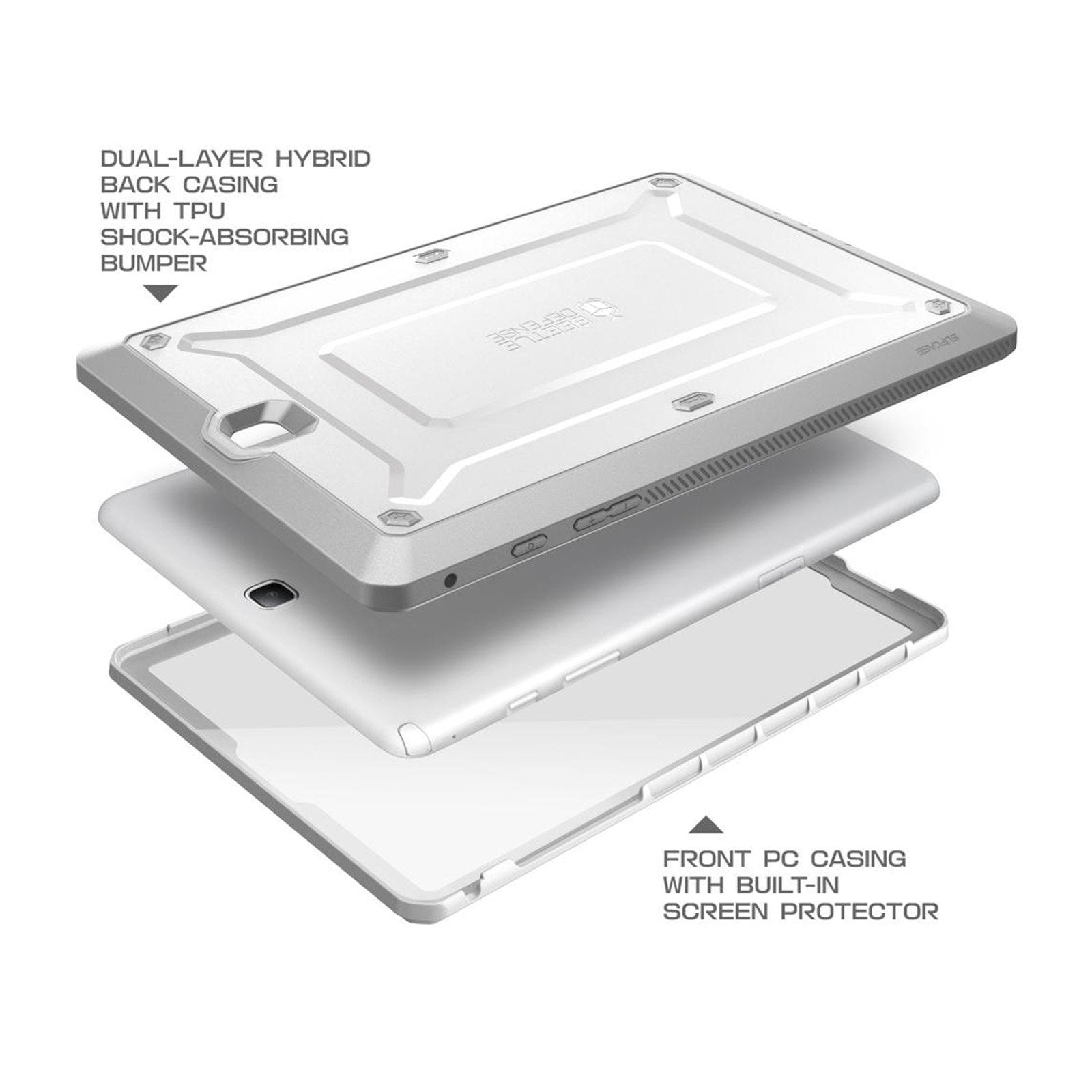 Samsung Galaxy Tab A 8.0 Inch (2016) Shockproof Rugged Case with Built-in Screen Protector | Heavy Duty Protection for Kids & Outdoor Use | White Unicorn Beetle Pro Series