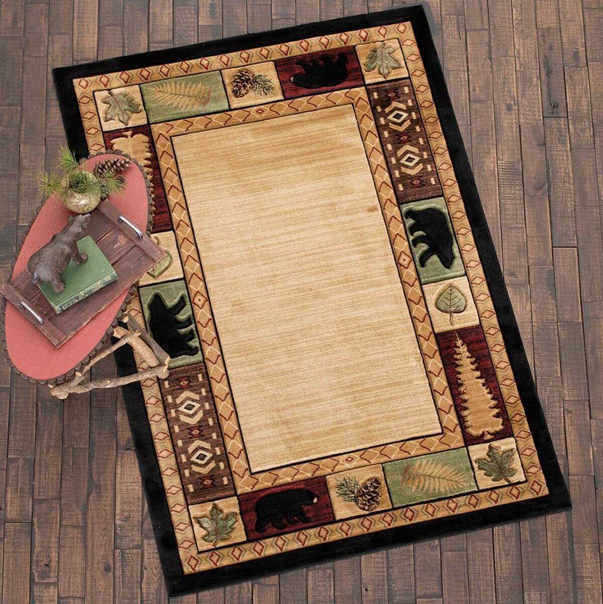 Premium Faux Sheepskin Fur Rug - Cozy Bear Rustic Area Rug for Cabin & Home Decor - Wildlife Throw Rug for Bedroom, Living Room - Brown/Red 18