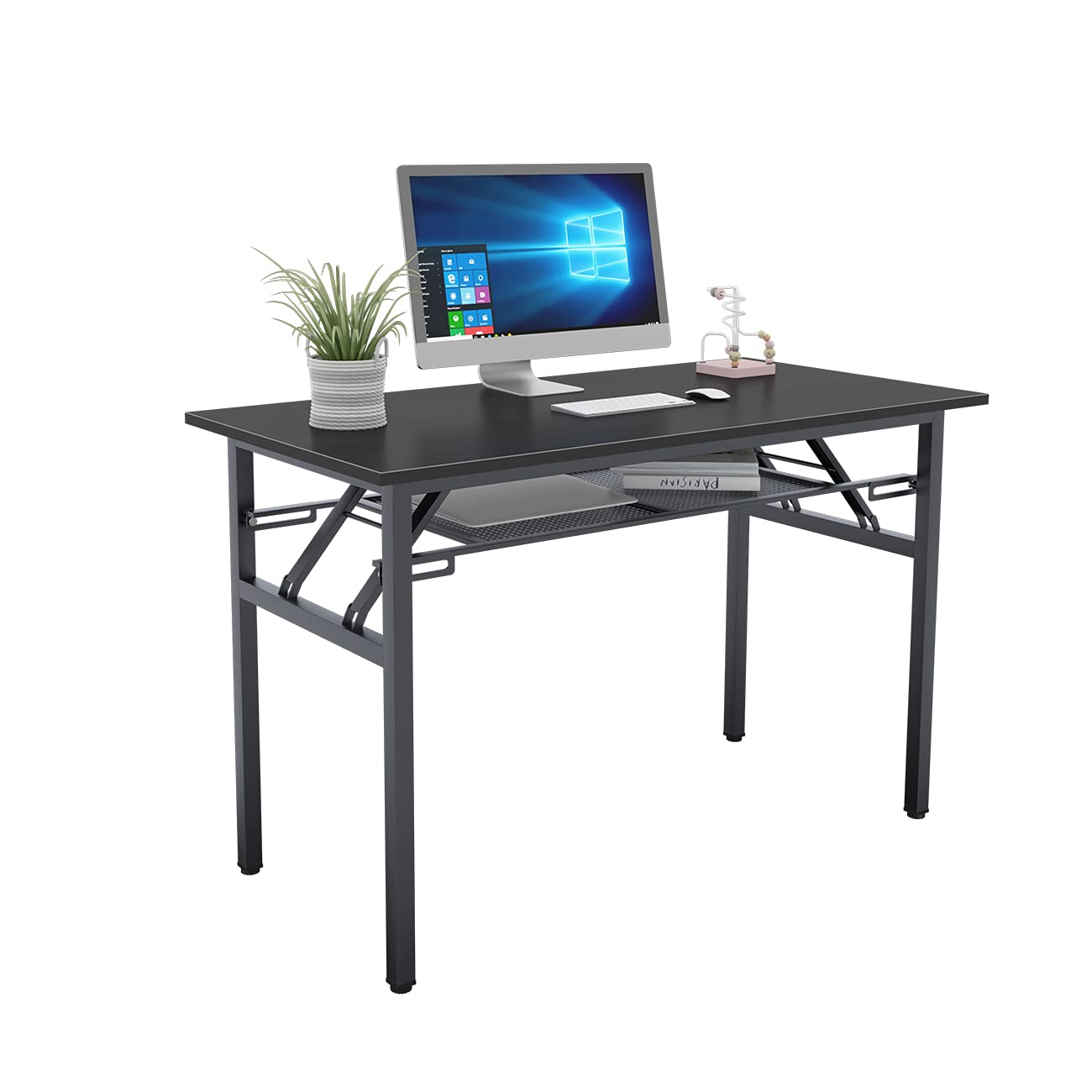 DlandHome 47-inch Folding Computer Desk with Storage - Black Home Office Desk, Study Table, Writing Desk & Workstation for Small Spaces | Perfect for Remote Work, Online Classes & Gaming Setup