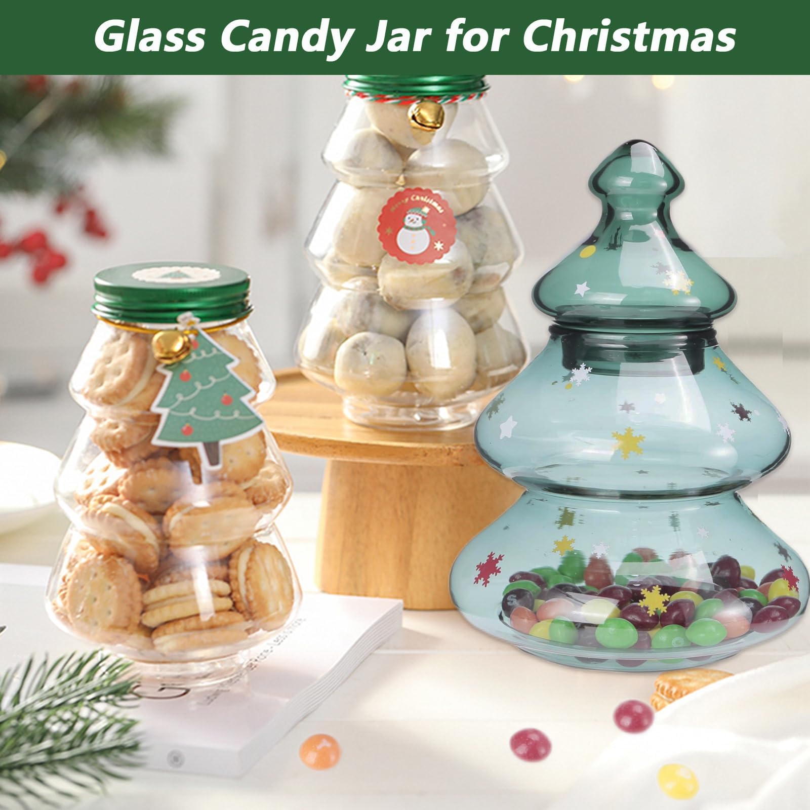 Luvan Glass Candy Jar with Lid - Large Christmas Tree Candy Bowl for Home, Kitchen, Office & Desk - Perfect Holiday Gift for Christmas & Party Decor