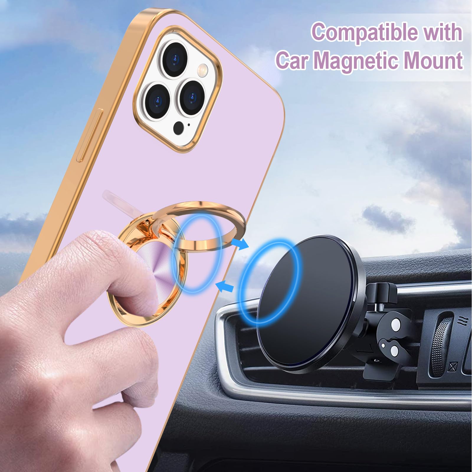 Hython iPhone 12 Pro Max Case with Rotatable Ring Stand - Purple Shockproof Cover for Women & Men | Perfect for Work & Travel